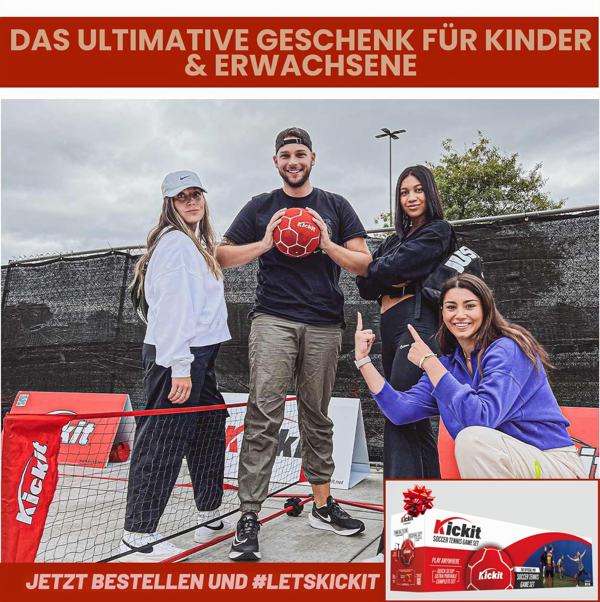Kickit Soccer Tennis Game Set, Portable 6.5' Wide x 2' High Net & Soft Lightweight Ball, Play Outdoors, Indoors, Backyard, Beach, Complete Skills Training & Travel Friendly, Original
