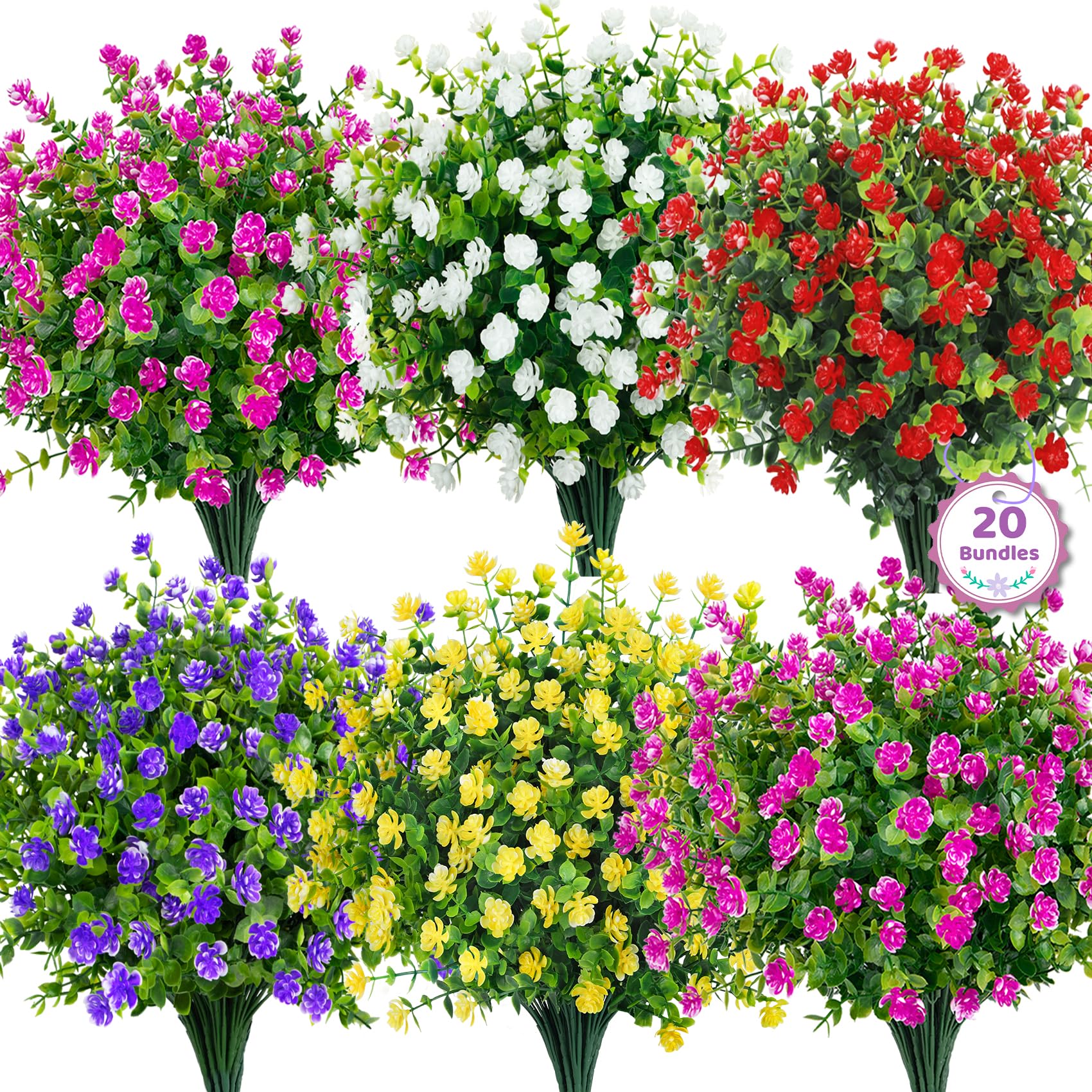 Bassion Artificial Flowers for Outdoors Decoration UV Resistant, Colorful
