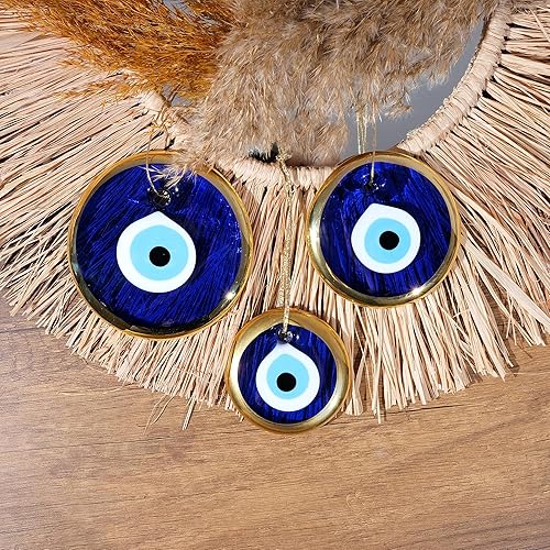 Miniatura 6 de BCS Adorno para colgar en la pared de 4.3 pulgadas, decoración de ojo turco y dorado, hecho a mano, amuleto turco griego de Nazar, amuleto de buena