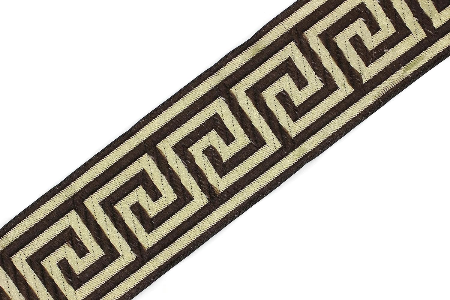 11 Yard Spool 1.96 inches Wide Brown and Gold Greek Key Jacquard Trim Webbing Band Decorative Tape Drapery Banding Ribbon 50062
