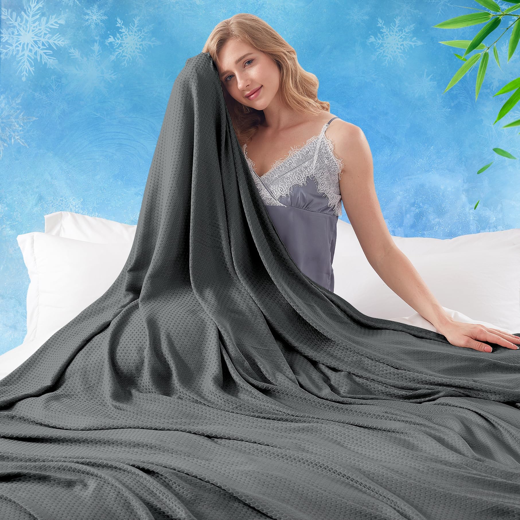 DANGTOP Cooling Blankets for Hot Sleepers, 100% Rayon Lightweight Breathable Summer Blanket Absorbs Body Heat to Keep Cool on Warm Night(79x91 inches, Dark Grey)
