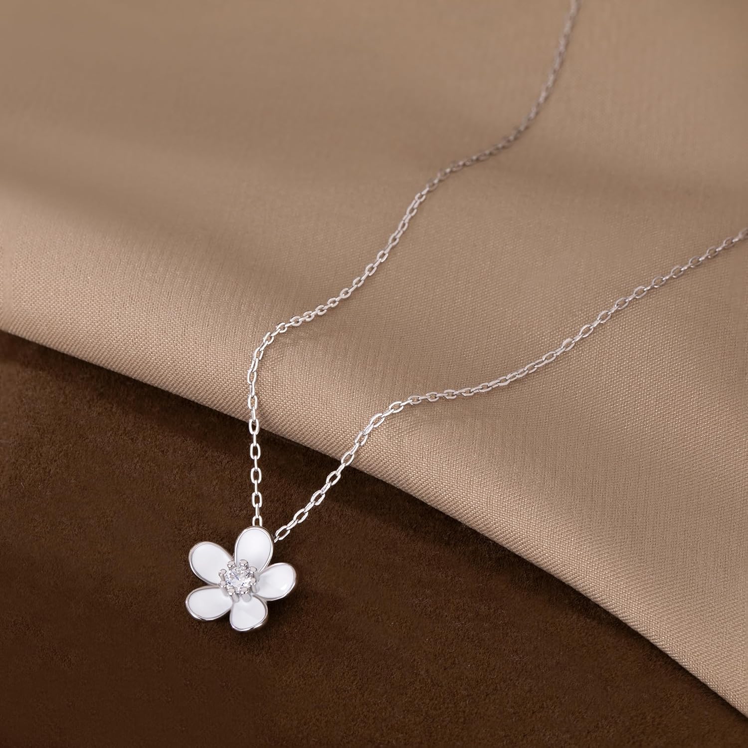 SLUYNZ Solid 925 Sterling Silver Flower Choker Necklace for Women Teens White Flower Pendant Necklace Spring - Image 5