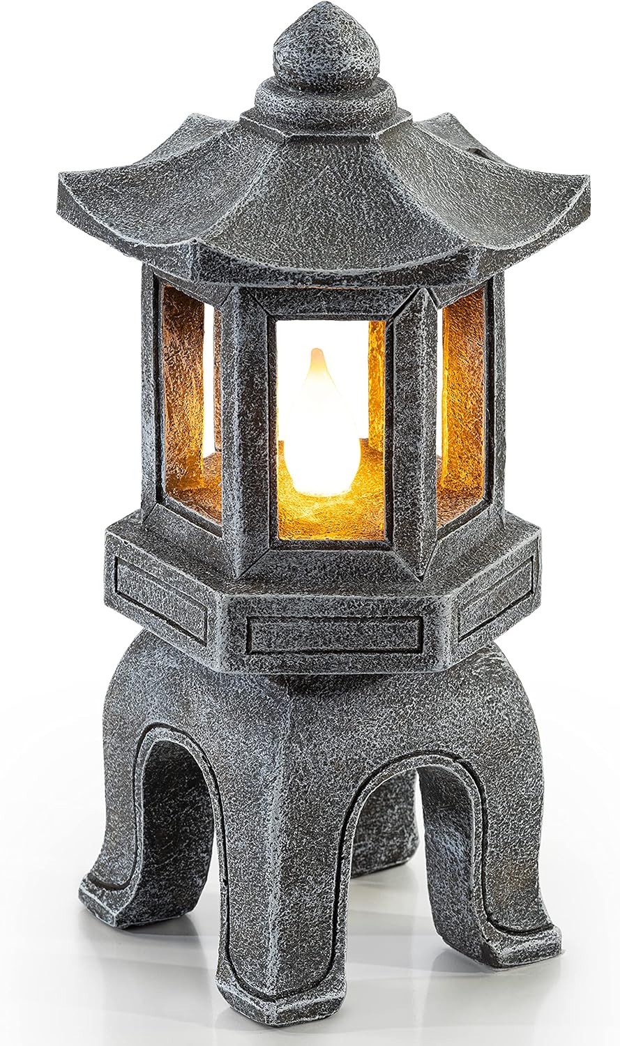 VP Home Solar-Powered Pagoda Garden Statues - Japanese Zen Lantern Outdoor Decor