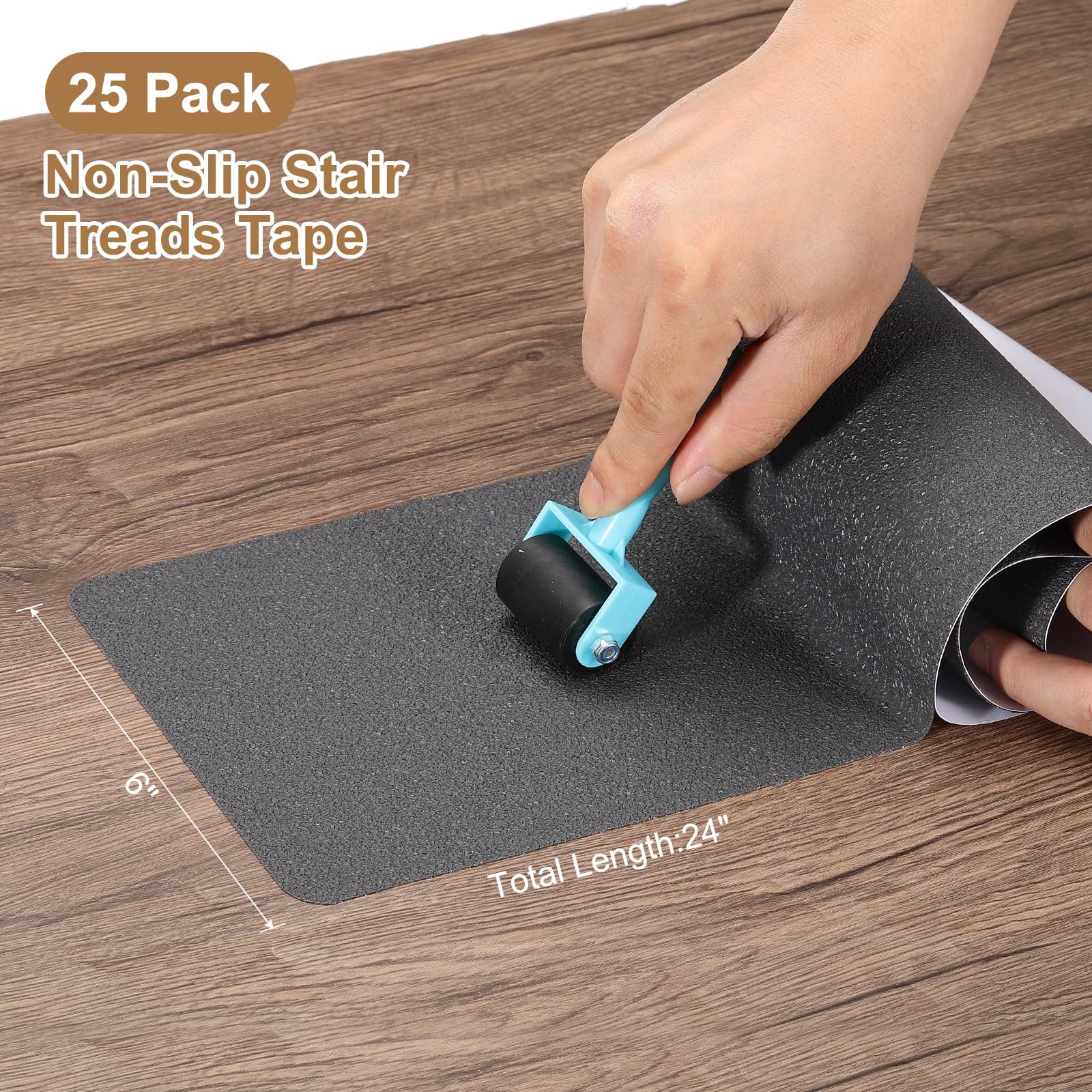 PATIKIL 15x61cm Cinta Antideslizante Para Escalones Gris, Paquete De 25 Tiras Autoadhesivas Antideslizantes Para Escalones De Madera