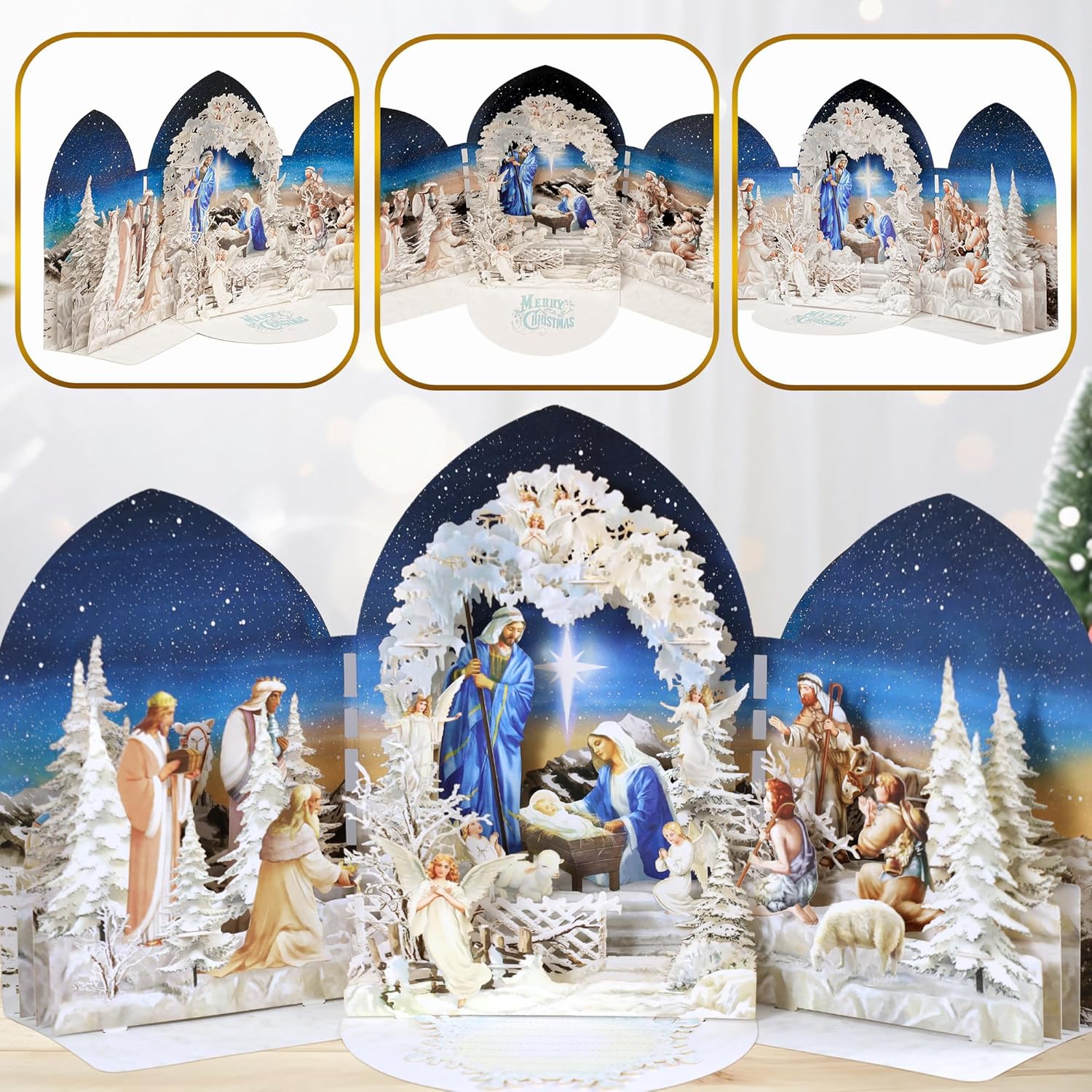 Pop up Christmas Cards Nativity, 3D Holy Night Nativity, Religious Card with Envelope for Holiday, Manger Scene, Angel, Jesus Christ, Holy Family, Handcrafted Decoration, Merry Christmas Gift - Image 3