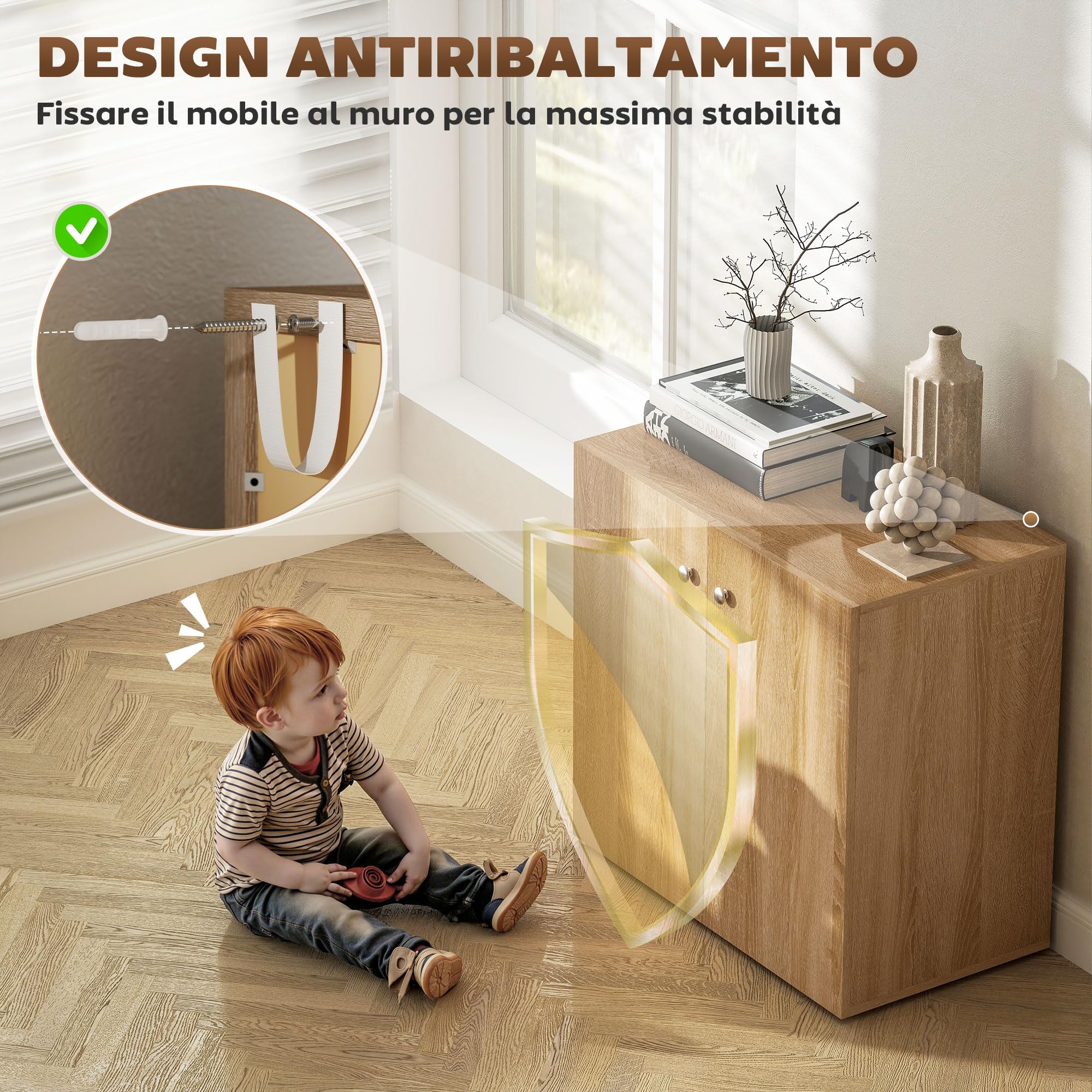 HOMCOM Mobiletto Multiuso a 2 Ante per Soggiorno o Ufficio 70x39x70cm | in Legno, Maniglie in Alluminio
