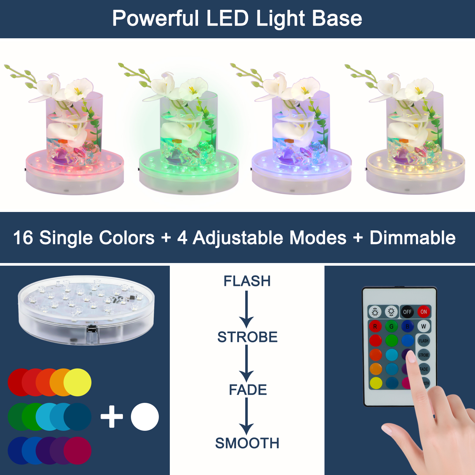 Image of Led Light Base 6 Inch Round Rechargeable Multicolor Pedestal Display Stand | Round light base, USB charging & battery dual power supply, fits crystal glass art, vase, mini Eiffel Tower ornament
