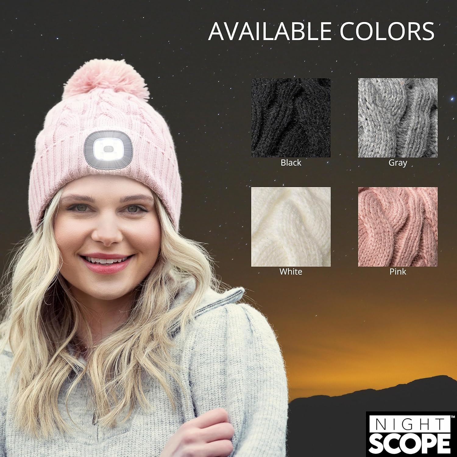 Classic Rechargeable LED Warm Knit Beanie Head Light Hat Headlamp for Outdoor Activities - Image 4