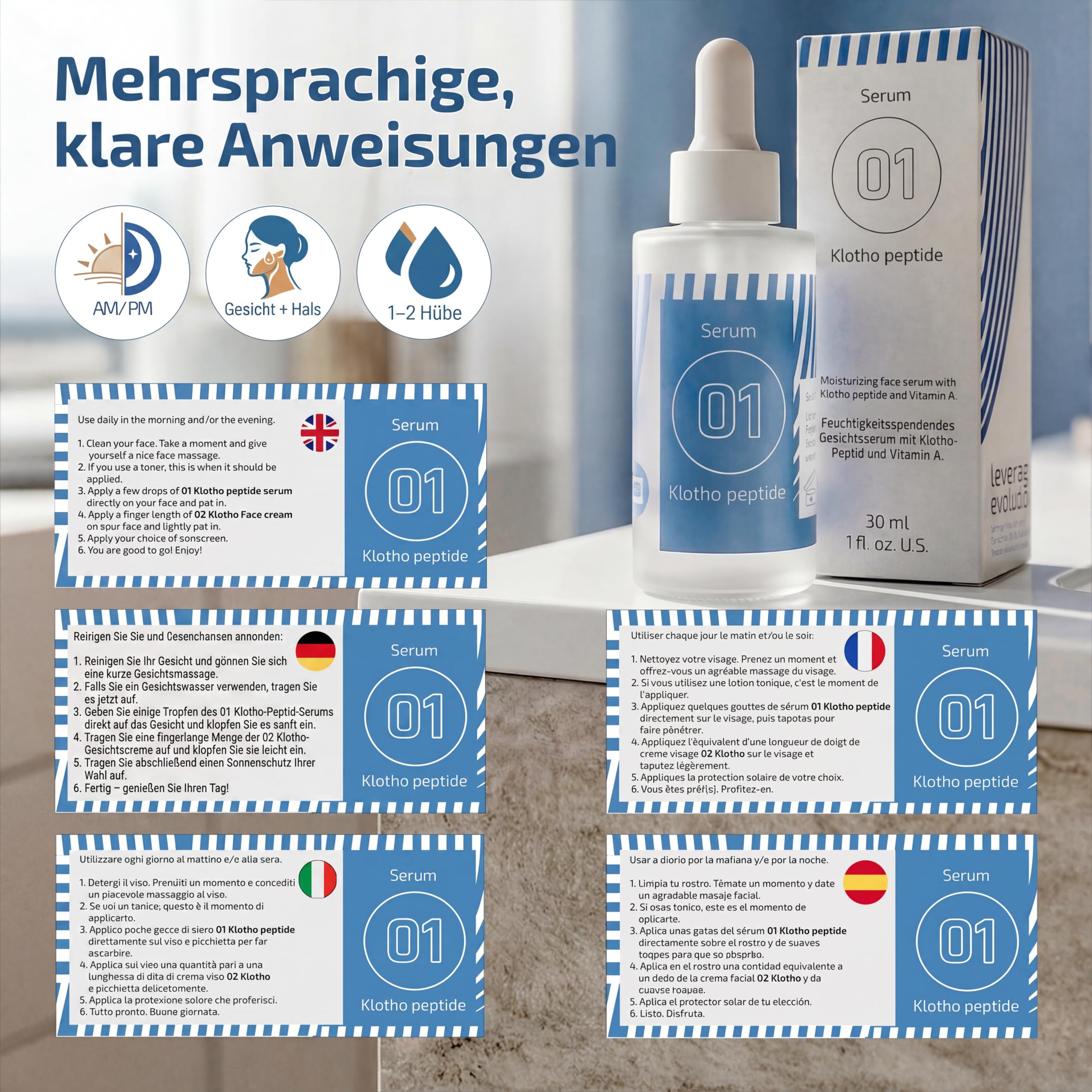 EiE 01 Klotho Peptide Serum fürs Gesicht - reduziert Falten & stärkt Elastizität - Peptides Gesichtsserum mit Hyaluron & Retinol, Anti Falten Gesichtspflege, Skin Care Hergestellt in Schweden, 30ml