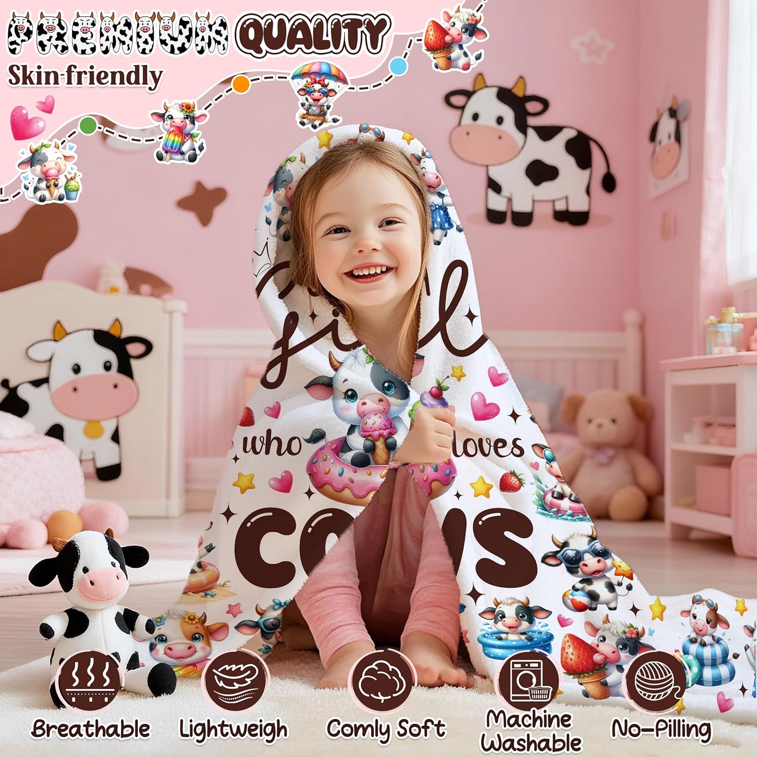 Cows Gift Blanket for Cow Lovers Women Girl Just A Girl Who Loves Cow Blankets Soft Cozy Cows Print Throw Blanket for Couch Sofa Bedding Home Decor Dairy cow Themed Gift for Birthday Christmas 40"x50"