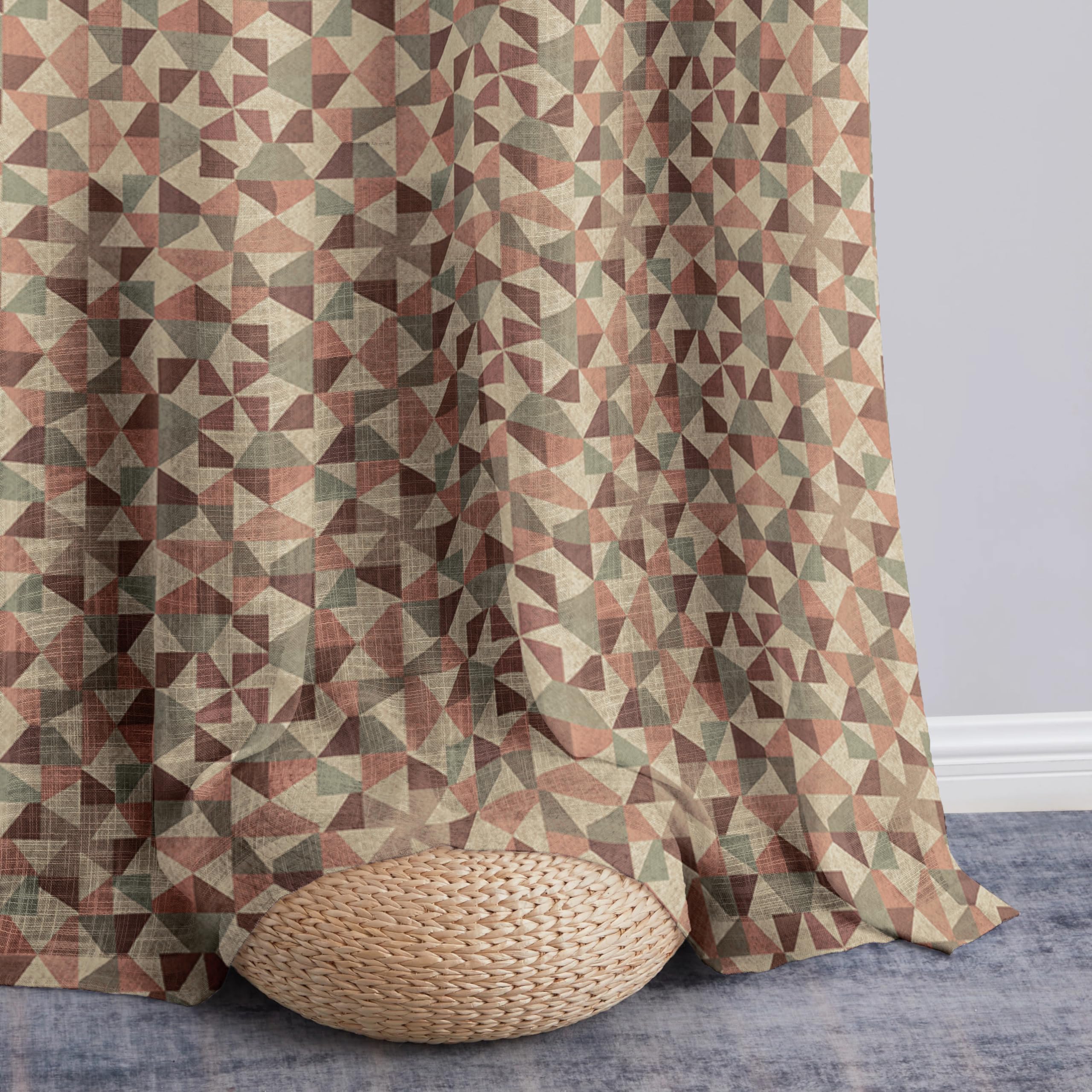 Story@Home Window Curtains 5 Feet Long Set of 2 | Geometric Printed | Semi Transparent Curtain | Net Curtains | Sheer Curtain for Living Room | (118 X 152 Cm, Brown & Red) | Perfect for Home Decor