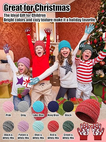 Miniatura 3 de Paquete de 100 gorros y guantes antideslizantes para niños, gorro de punto cálido, guantes de invierno a granel para niños y niñas
