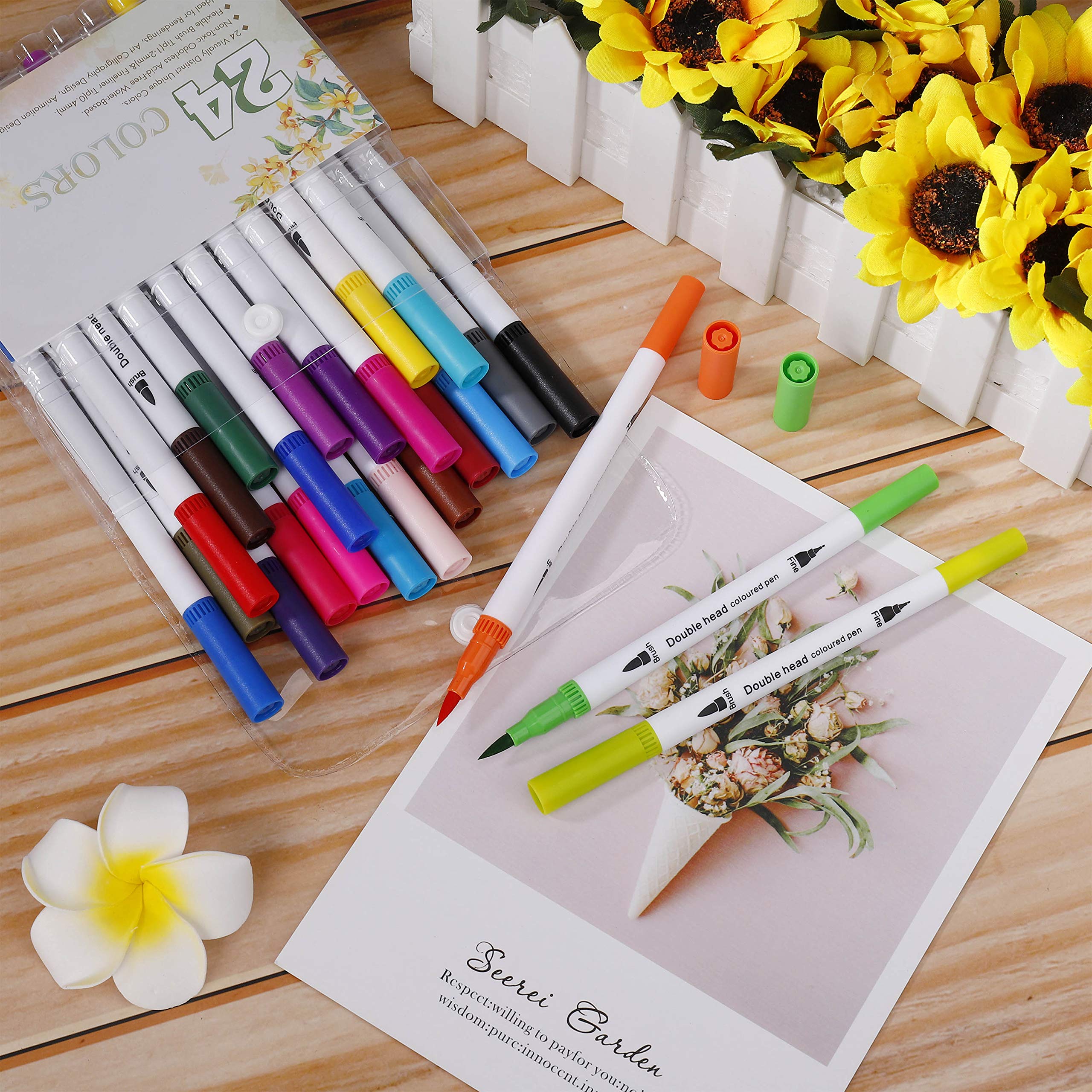 24 Pennarelli Acquarelli Penne Colorate Con Doppia Punta Brush Pen