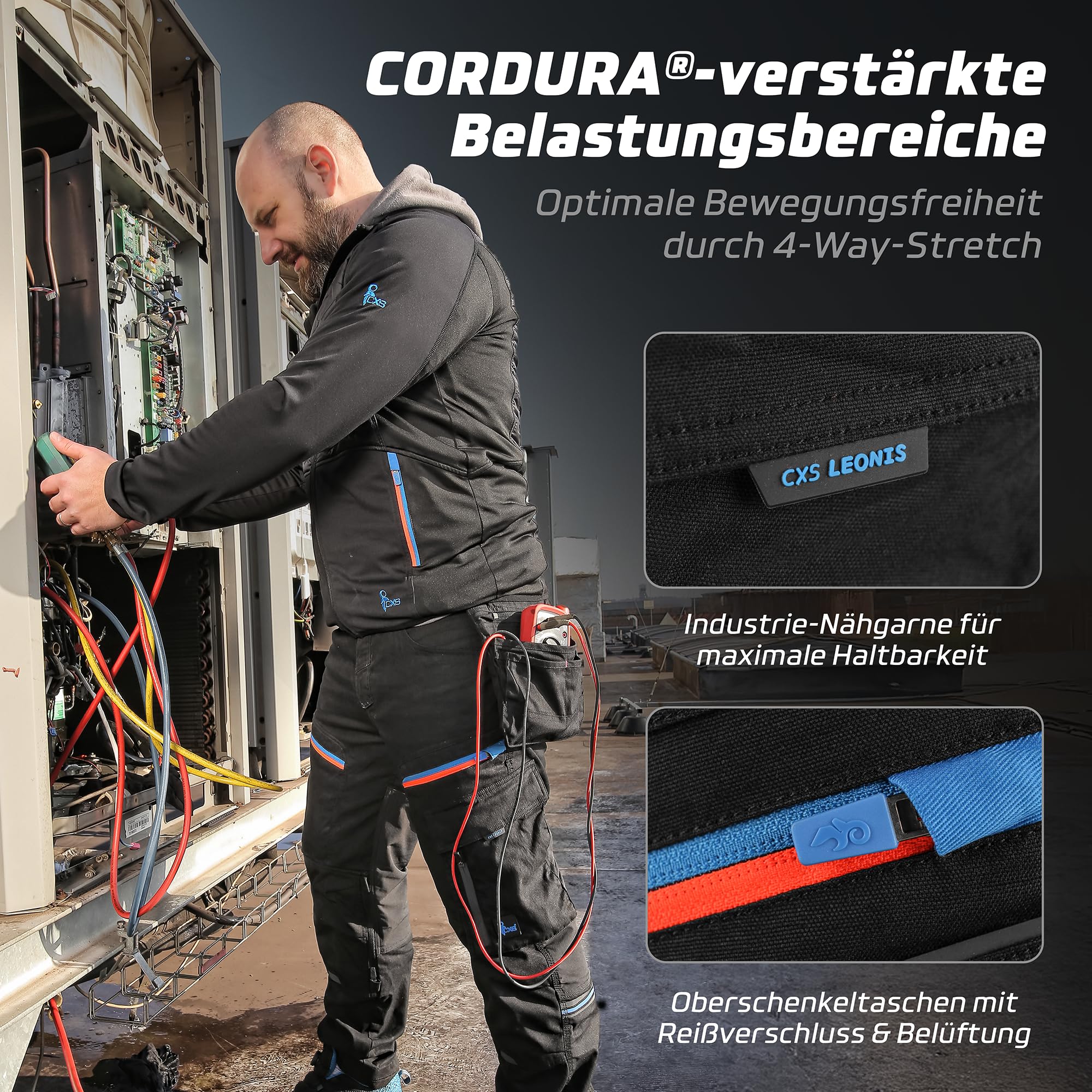 CXS® Arbeitshose für Herren - strapazierfähige Premium-Stretch Arbeitskleidung aus Cordura® mit hoher Bewegungsfreiheit vielen Taschen und Kniepolstertaschen - ideal für Baustellen und Werkstätten