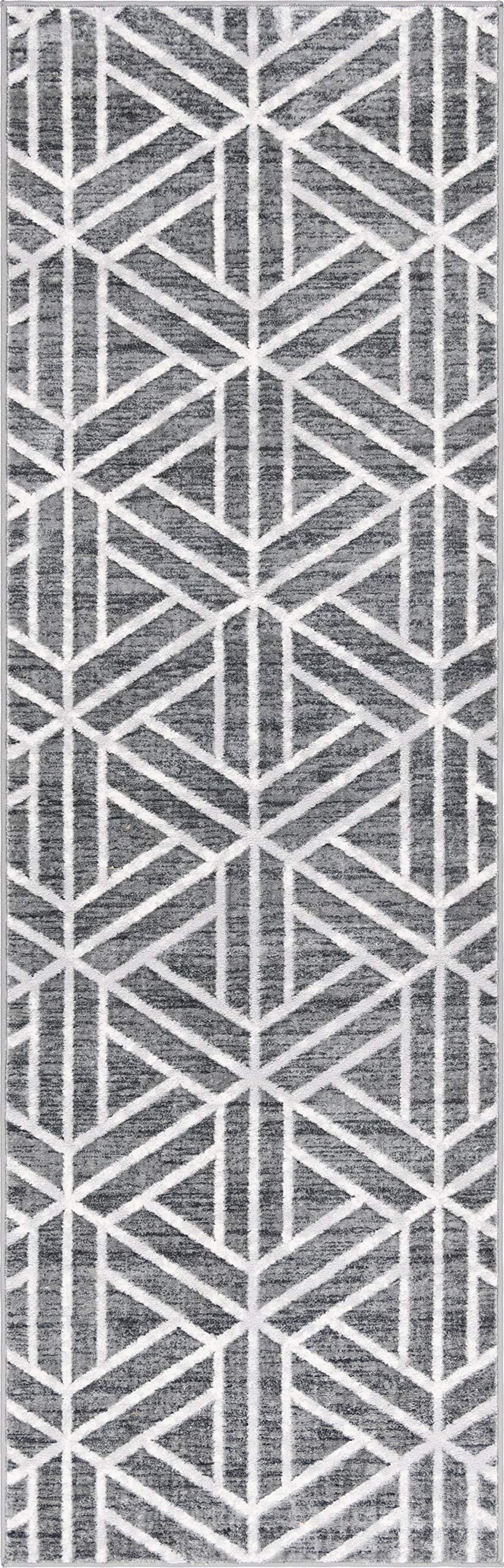 Rugs.com Lattice Trellis Collection Rug – 10 Ft Runner Gray Low-Pile Rug Perfect for Hallways, Entryways