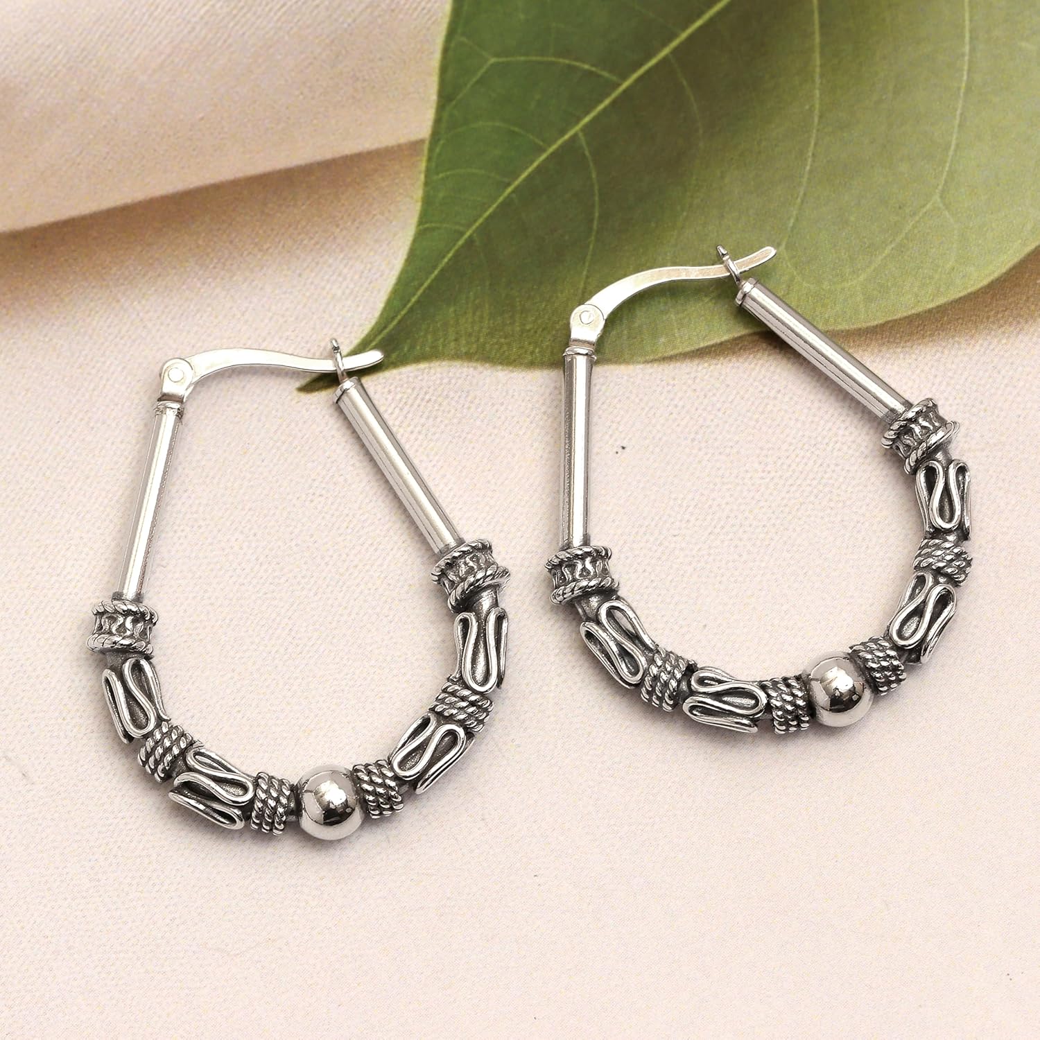 LeCalla 925 Sterling Silver Hoop Earrings for Women | Italian Design Classic Diamond-Cut Textured Hoops Earring | Women's Oval Drop Shape Silver Earring Jewelry - Image 5