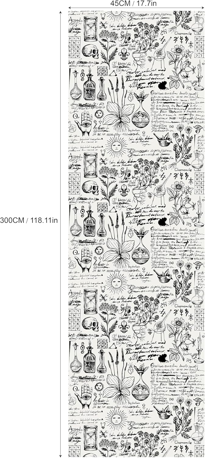 Black and White Background Wallpaper Esoteric and Occult Symbols Wallpaper Alchemy Themed Sketches Wall Decor The Latin Words Spirit 17.7''x118''