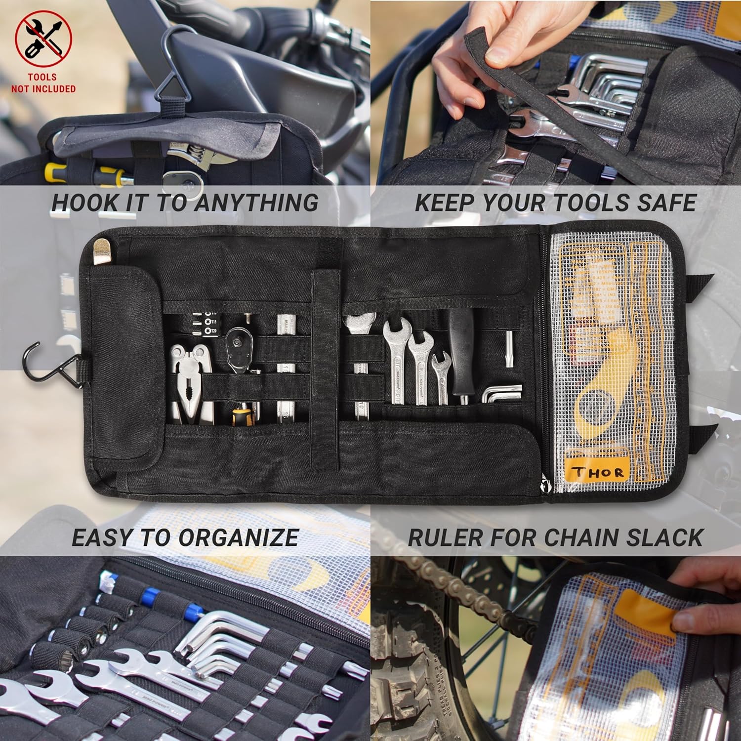 ODINSBERG Motorcycle Tool Roll Bag Tools NOT Included - Small Tool Bag Wrench Roll Up Tool Bag Organizer Pouch Wrap Motorcycle Tool Kit Box For Harley Enduro Dirt Bike UTV Motorcycle Accessories Gear