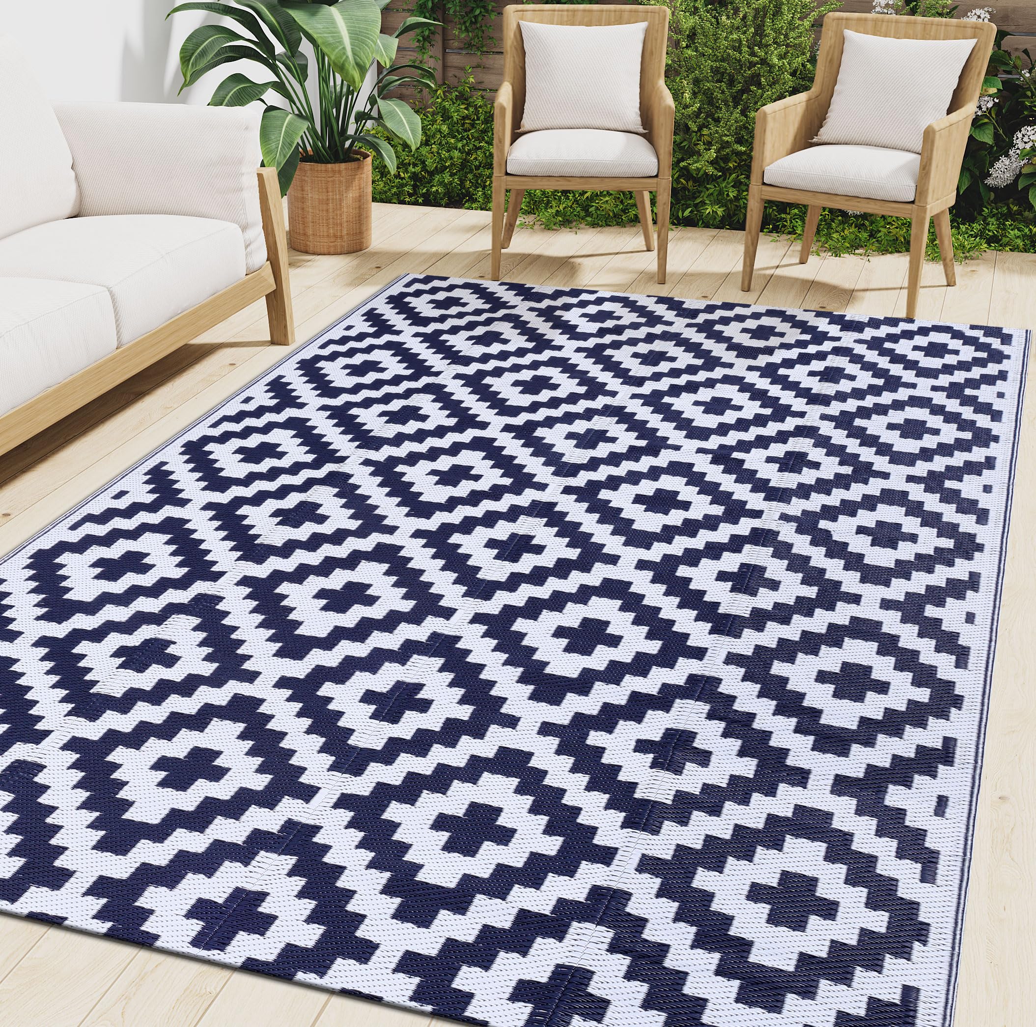 Smiry Waterproof Outdoor Rug 5x8 ft, Reversible Plastic Straw Patio Camping Rugs, Outdoor Indoor RV Mat Carpet for Patio, Outside Entry, Backyard,