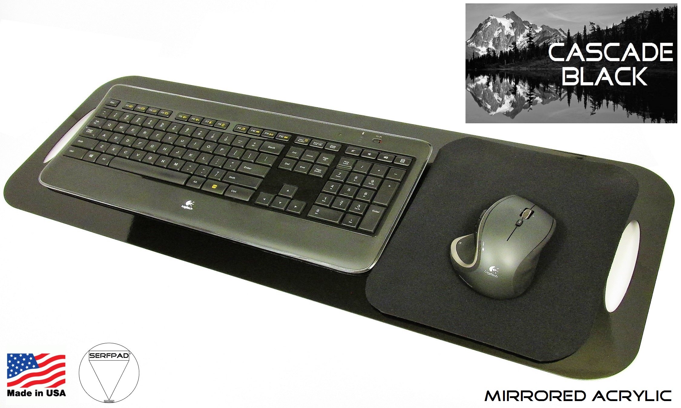 SERFPAD®: Office (Clearance Version) The Portable Keyboard Tray That Secures Your Best Full-Size Keyboard & Mouse (Works with All Brands) Made in America USA from Flexible Acrylic in Cascade Black.