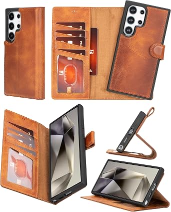 Bayelon Genuine Leather Wallet for S24 Ultra ? Samsung S24 Ultra Case Detachable Magnetic Wallet Phone Case with Stand&RFID, Galaxy S24 Ultra Wallet Case, Flip Samsung Galaxy S24 Ultra Case V.Brown