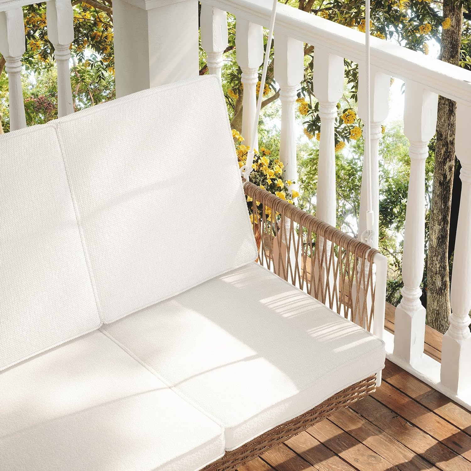 East Green Anderson 5 Foot Wicker Porch Swing with Cushions - Modern Porch Swing with Hanging Ropes Included