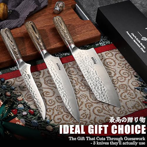 Miniatura 7 de Huusk Juego de cuchillos de cocina japoneses, juego de cuchillos de chef profesionales de 3 piezas para cocina, juego de cuchillos de carnicero
