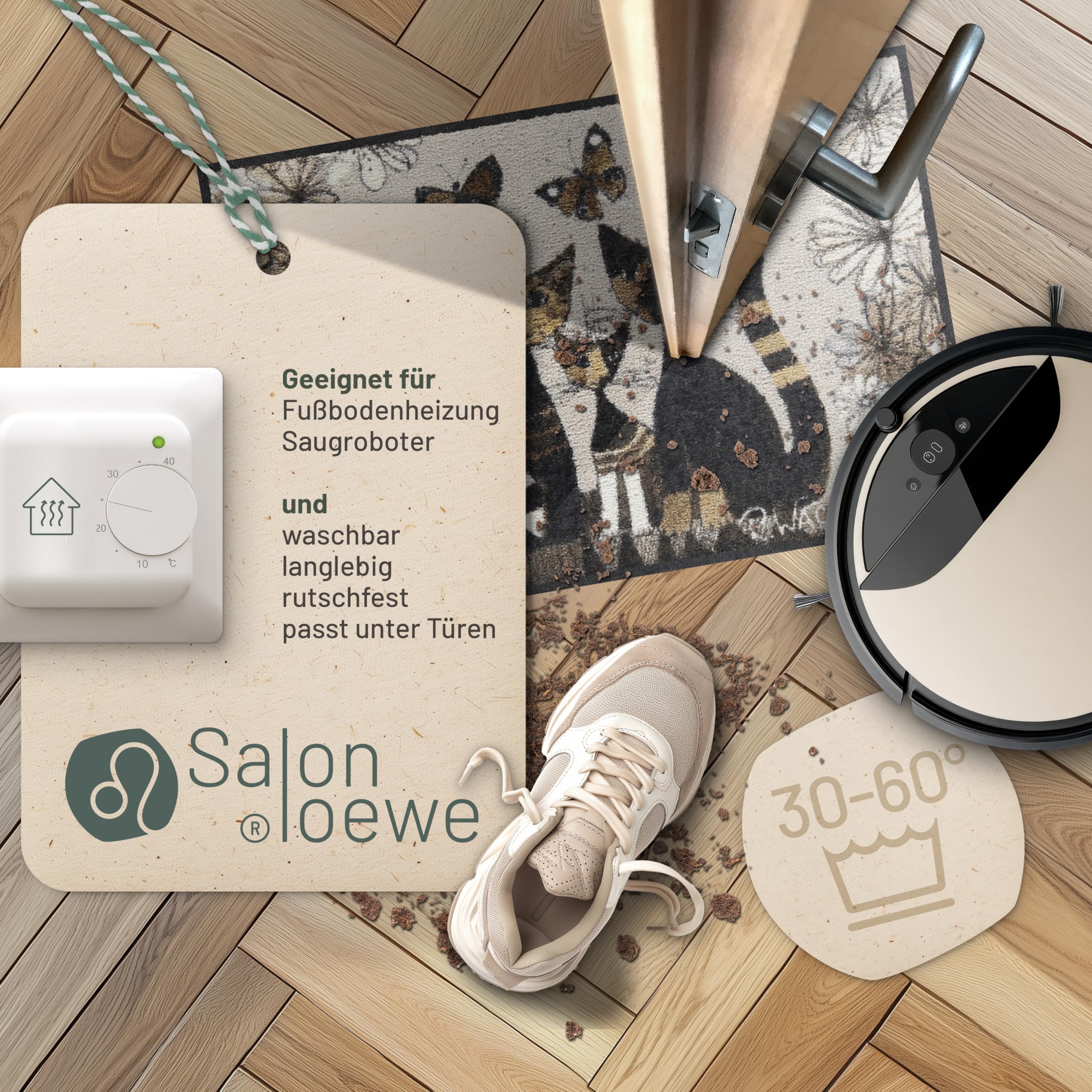 Salonloewe Fussmatte Gatti Con Fiori I Schmutzfangmatte & Fußabtreter für Innen 50 x 75 cm