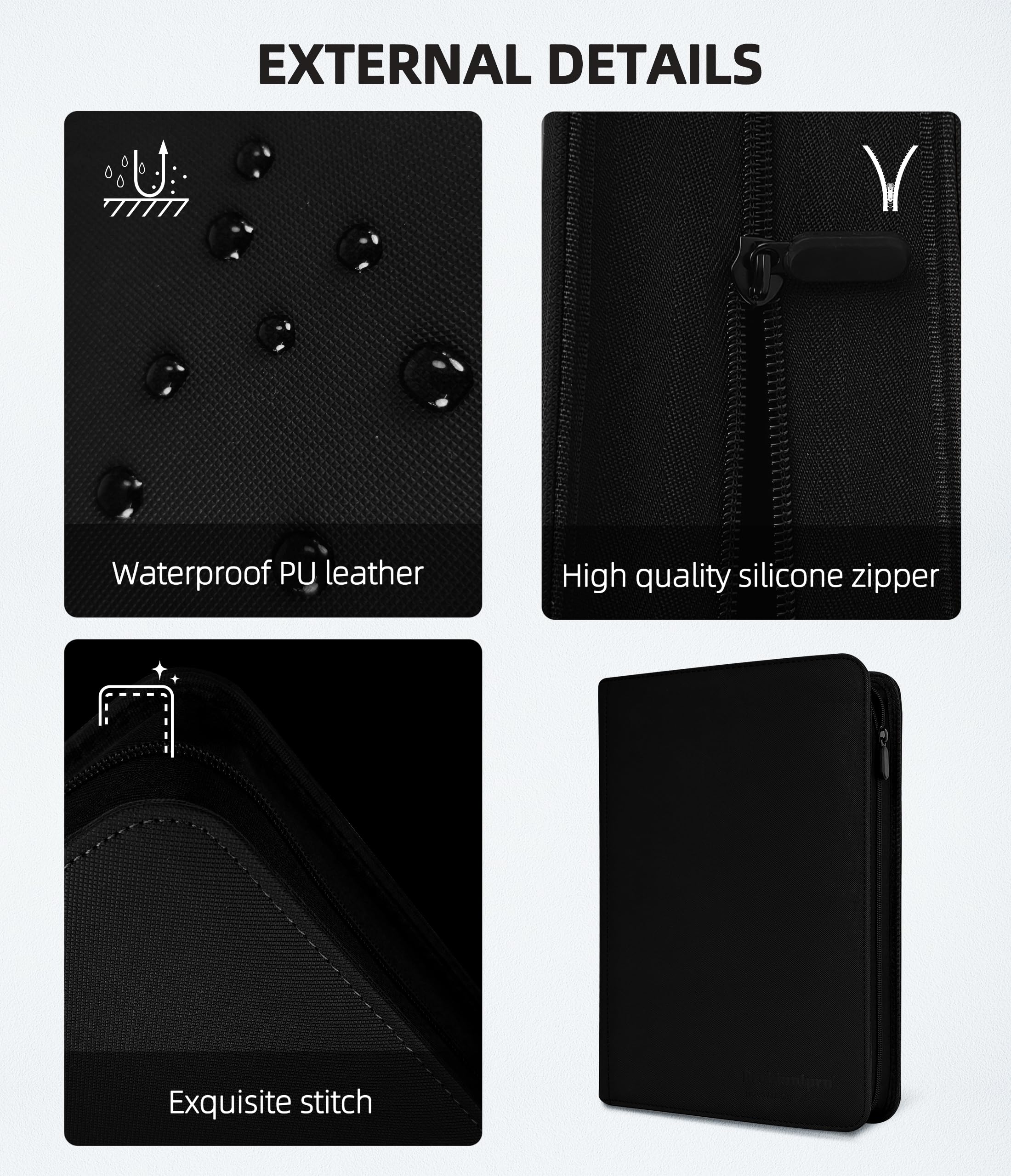 Archivalpro 9 Pockets Premium Card Binder 360 Cards Trading Card Binders Zip Card Storage Display Album(9 Pocket 360 Card Slot,Black) - Image 4