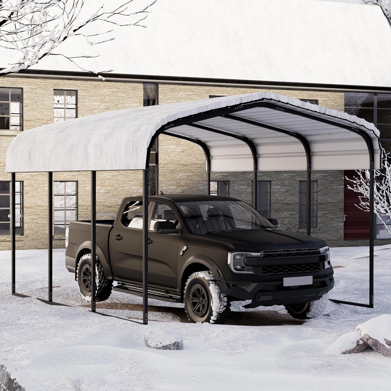 Metal Carport 10×15 Car Port, Outdoor Storage Heavy Duty Metal Canopy Multi-Use Garage Shed for Car and Truck, Carport Kit with Galvanized Steel Roof Building and Frame