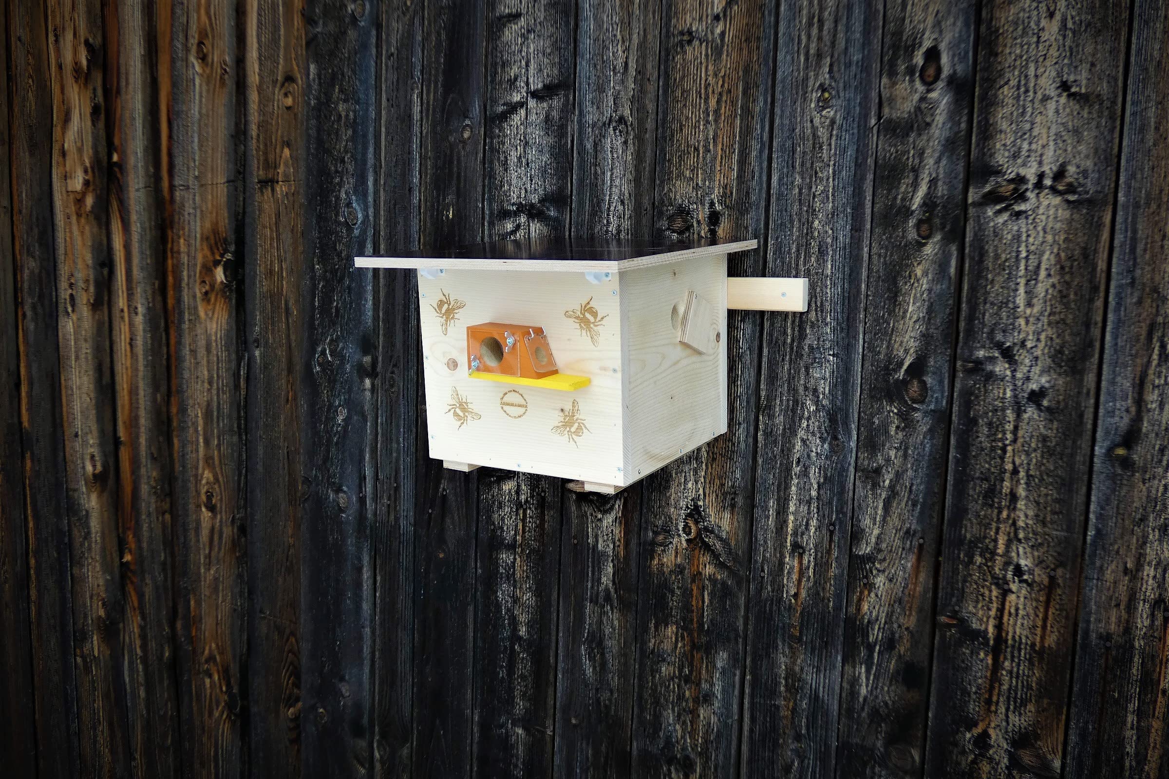 Hummelkasten zum Stellen oder aufhängen, mit Wachsmottensperre, Sichtfenster und Nistmaterial Imprägniert Wetterfest Bienenhaus Hummelhaus Nistkasten Hummelvilla Bienen Insektenhaus