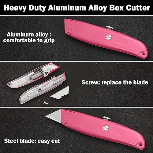 Miniatura 3 de Reginary Cuchillo utilitario retráctil de 20 piezas de aleación de aluminio resistente para cartón, cajas y cartones, bricolaje, fábrica, hogar y