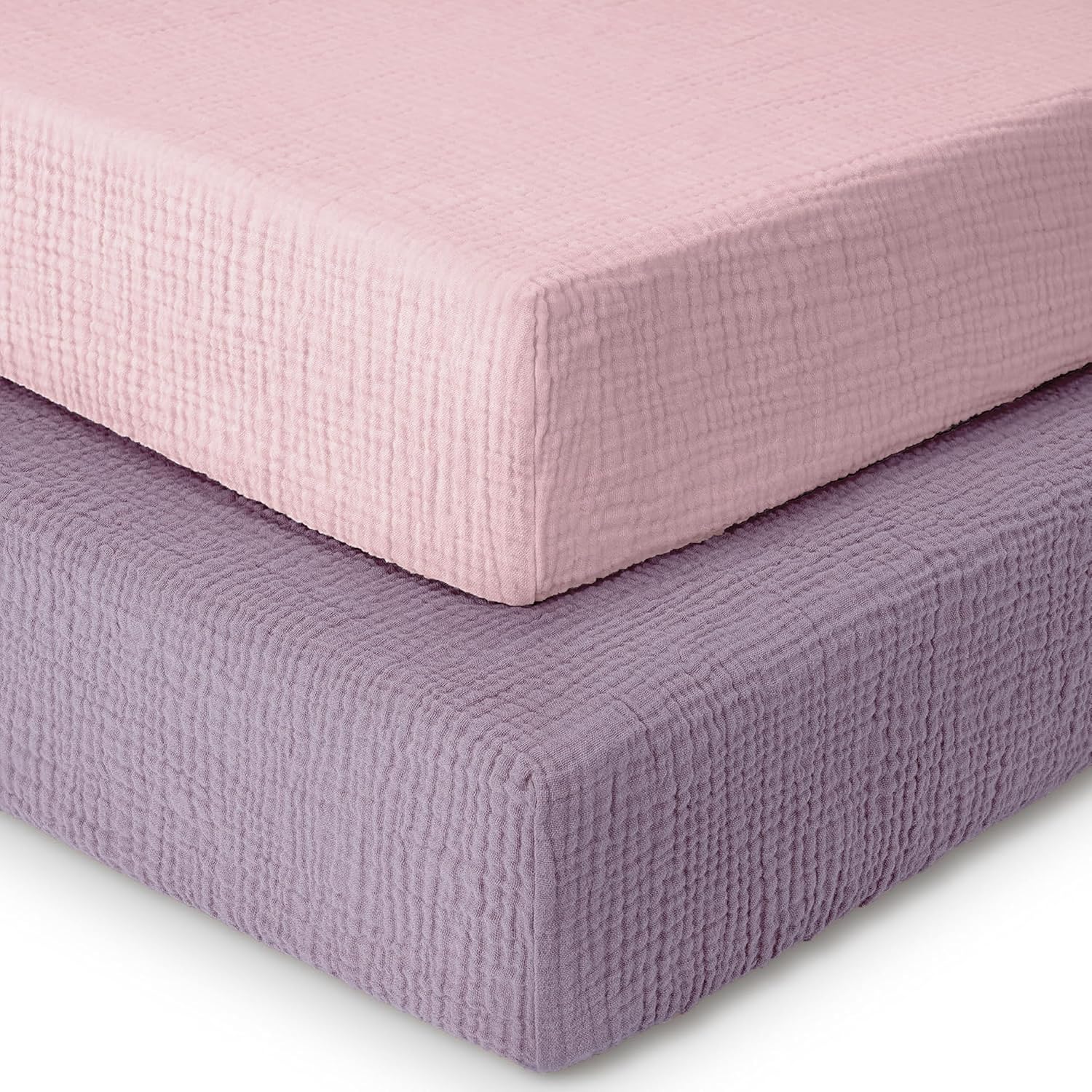 Dreamology Muslin Crib Sheet, for Baby Girls,Boys,2 Pack, Soft, Standard Crib Sheet,100% Cotton Crib Sheets for Standard Cribs, Toddler Bed Sheets, 52x28 Crib Sheets | Purple,Pink