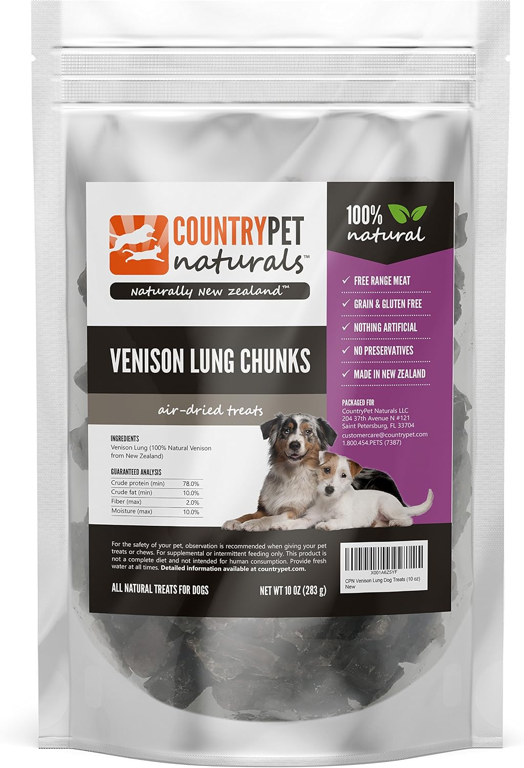 CountryPet Naturals Venison Lung Treats for Dogs (Large Bag, 10 Ounces) - Air Dried, Healthy Snack and Training Reward - 100% Natural,…