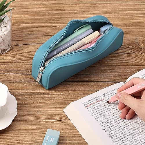 Miniatura 8 de Mr. Pen Estuche de silicona para lápices, estuche verde azulado, estuche estético para lápices para mujeres, bolsa de maquillaje
