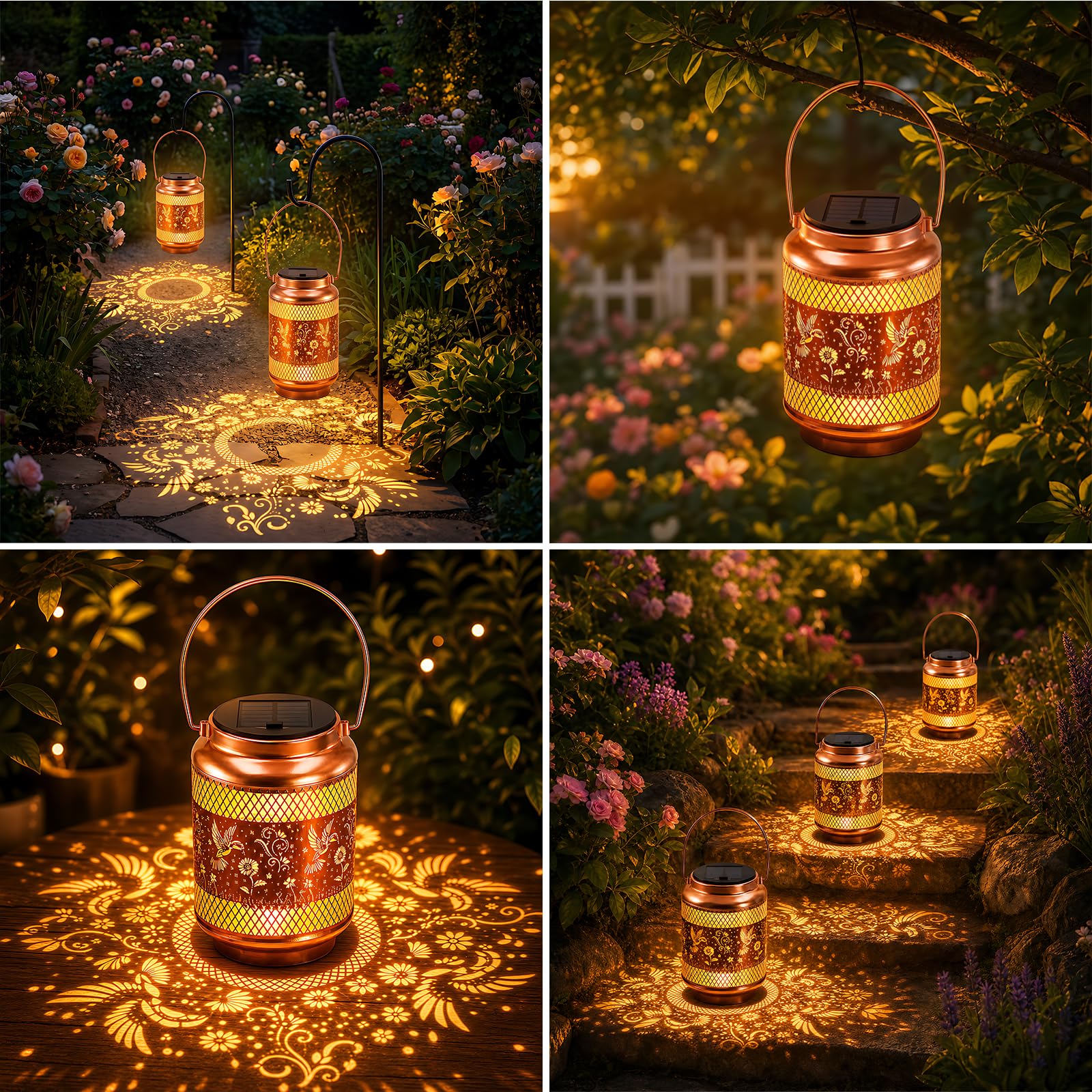Solarlaternen für den Außenbereich, Gartendekoration, Solarleuchten, wasserdicht, Kolibri, dekorative hängende Metallleuchten, Gartengeschenk für Außenbereich, Hof, Terrasse, Hinterhof, Bauernhof