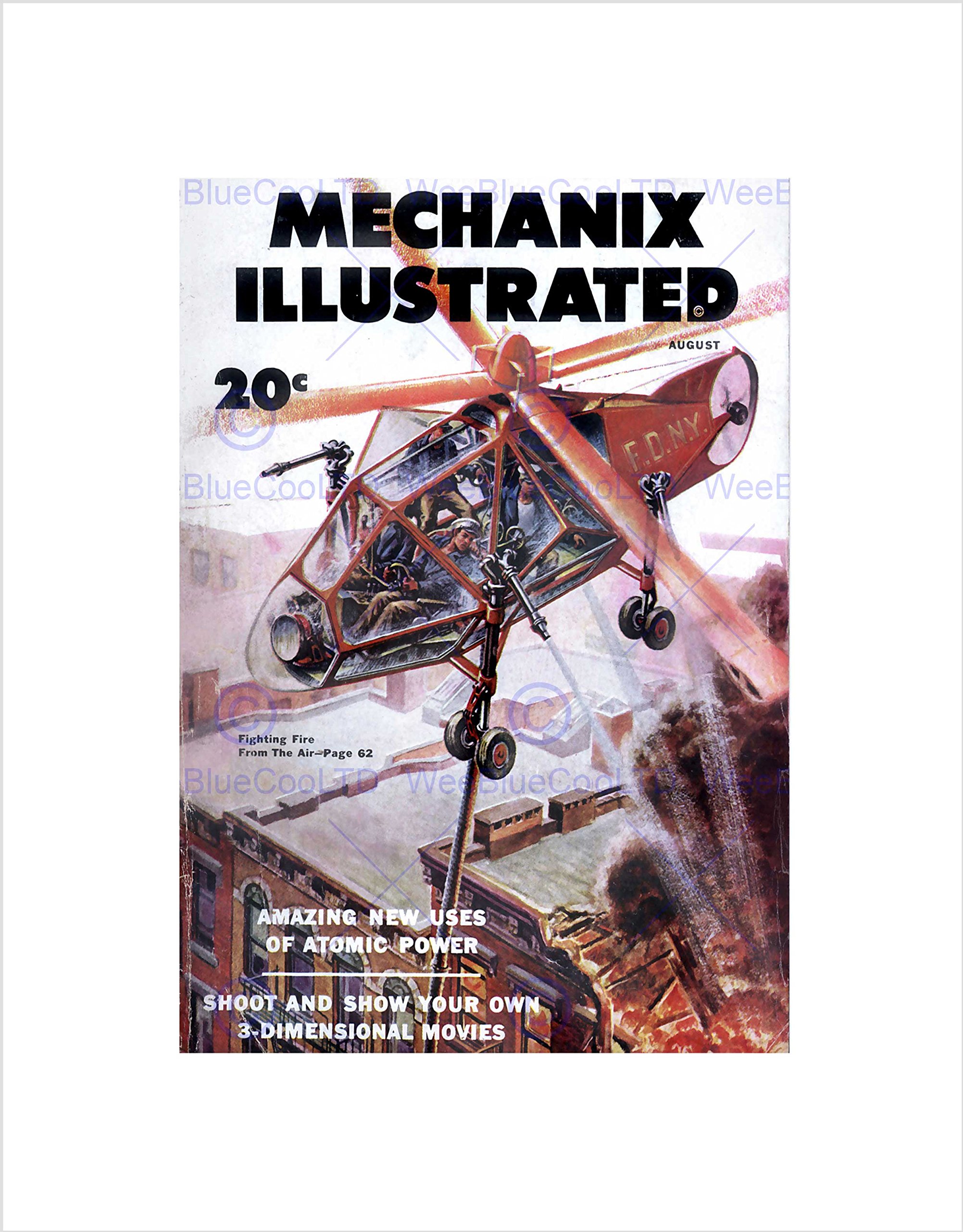 Wee Blue Coo SCIENCE MAG MECHANIX ILLUSTRATED FIRE FIGHT HELICOPTER FRAME ART PRINT B12X6227