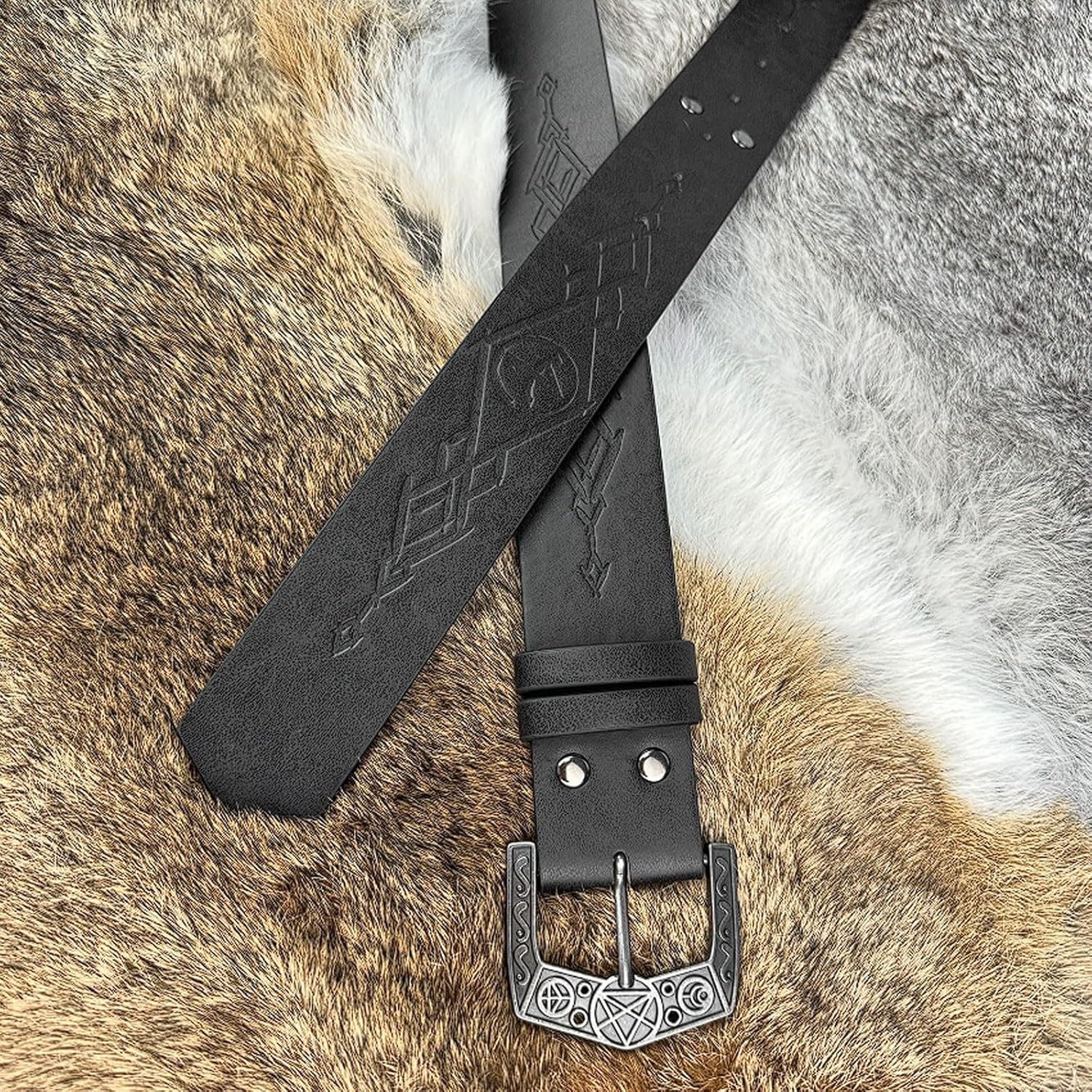 ノルディックウエストバッグ、中世のリベットバイク用携帯電話ポーチ、ハーレーライディングとコスプレ用のPUレザーベルトバッグ(Blac