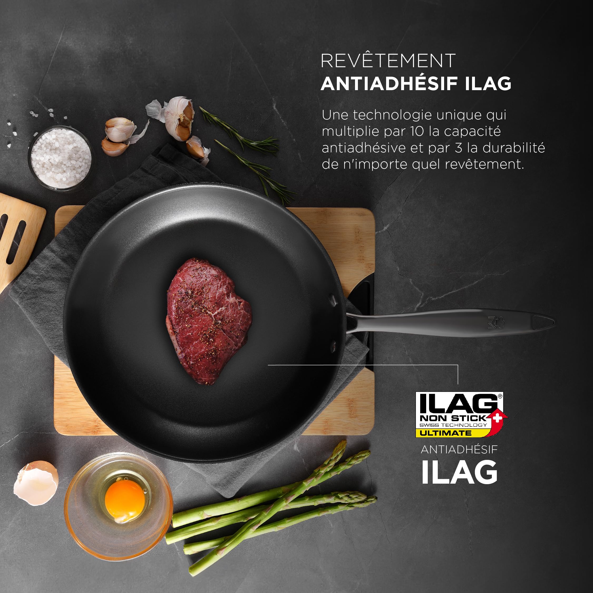 MasterPro Argent 3 - Set di pentole e coltelli - Tre pentole in acciaio inox per impieghi gravosi da 28, 24 e 20 cm - Set di 4 coltelli in acciaio inox, finitura opaca e impugnatura sicura