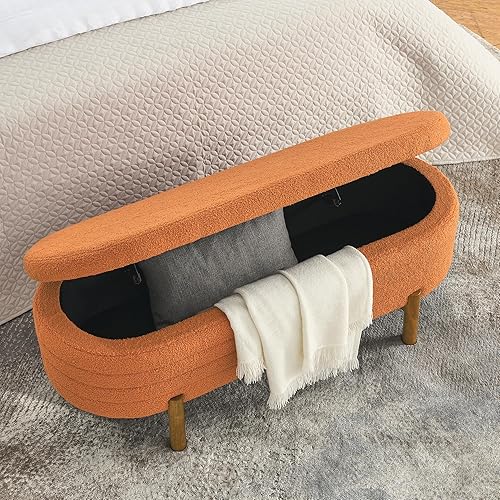 Miniatura 4 de Taburete de almacenamiento ovalado de terciopelo para dormitorio, decorado y suave tela de peluche, adecuada para bancos de entrada, salas de estar,