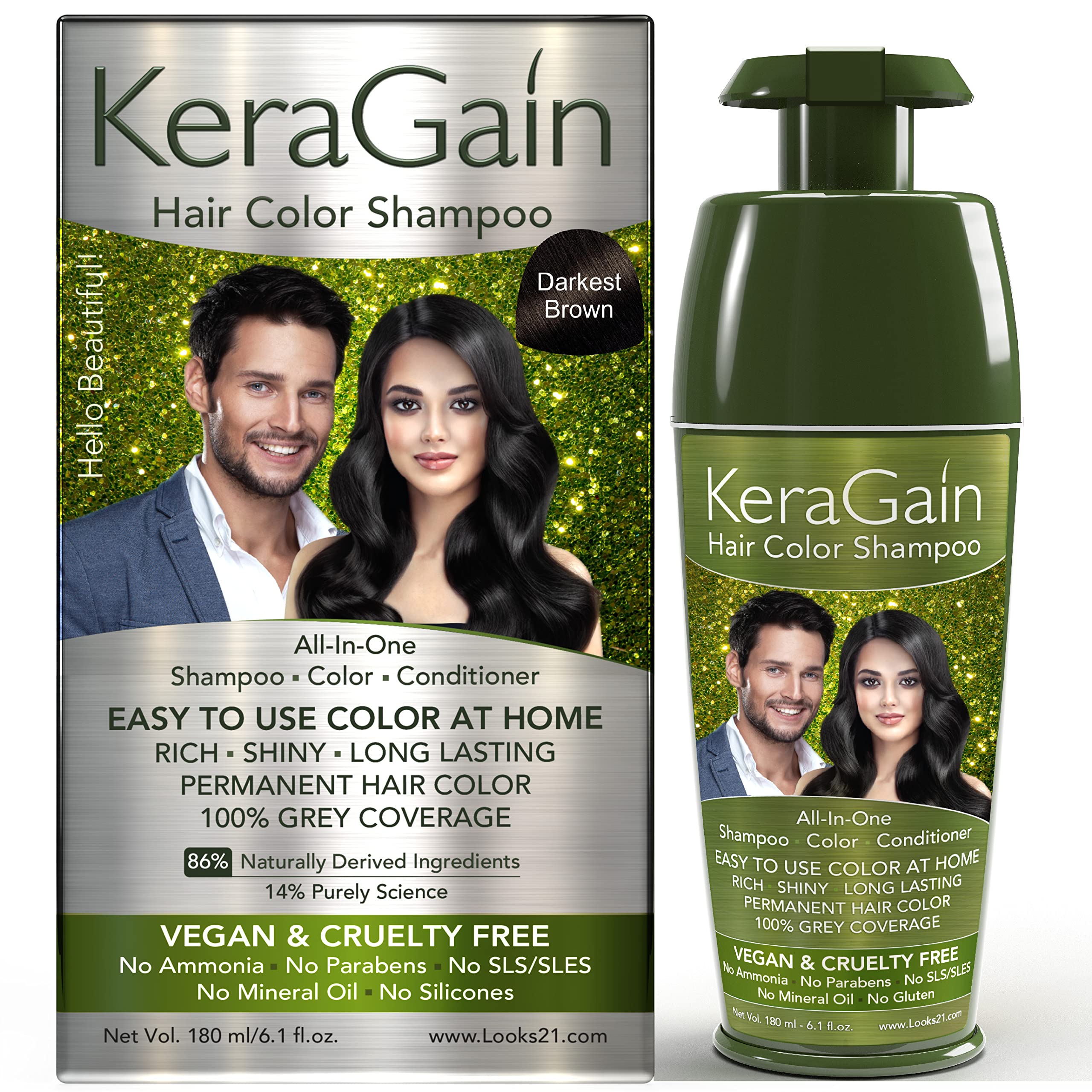 Buy Looks21 Kera Gain Hair Colour Shampoo (Darkest Brown, 180ml) Do