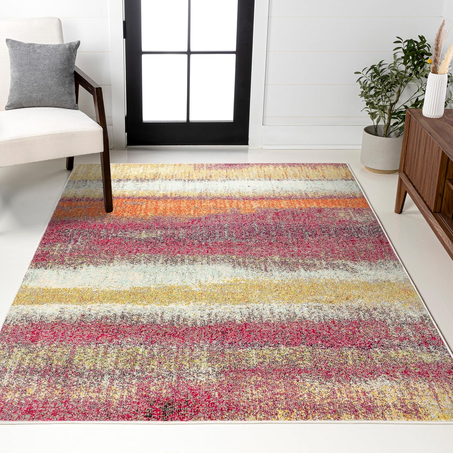 JONATHAN Y Modern Abstract Vintage Cream/Turquoise Runner Rug, 2x8, Contemporary POP, Transitional, Easy-Cleaning for Living Room, Bedroom, Kitchen, Pet Friendly, Non-Shedding (CTP105C-28)