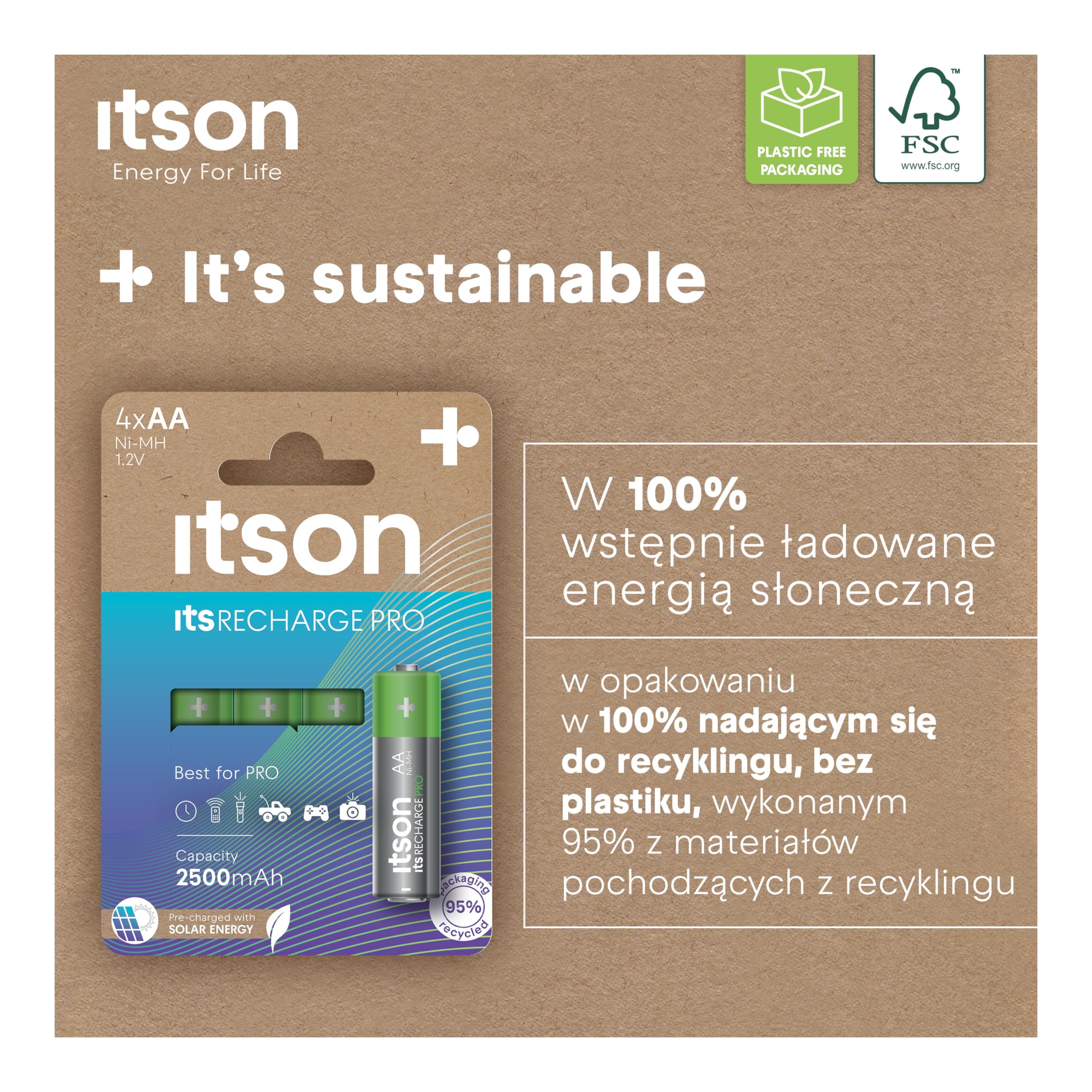 ITSON, gotowe do użycia akumulatorki AA Ni-MH, 2500 mAh, 4 sztuki, idealne do aparatów cyfrowych, kontrolerów gier video, zabawek, HHR6-2500IT/4CB