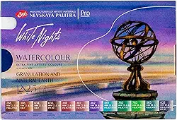 White Nights Conjunto profissional de aquarela 12 formas completas de cores granuladas e naturais da terra, pigmentos de grau de artista extrafino, cores vibrantes e resistentes à luz em caixa de