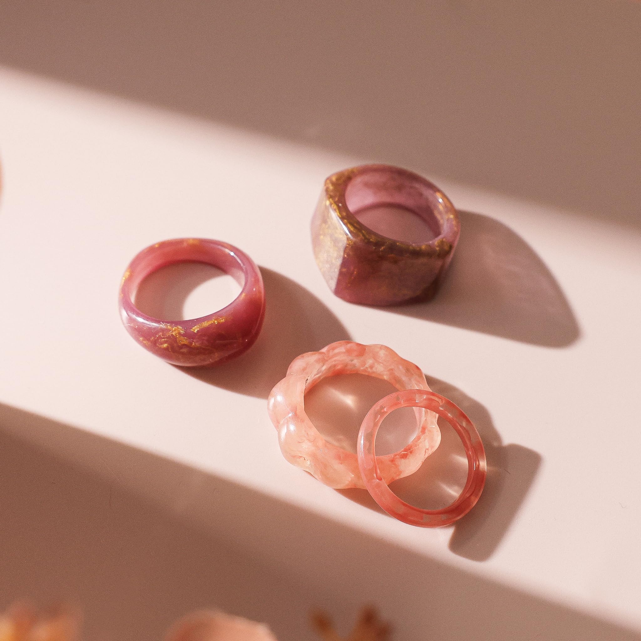 Viva Joya Resin Acrylic Plastic Knuckle Rings for Women, Chunky Trendy Colorful Stackable Jewelry, Statement Dome Thick Rings, Bulk Set