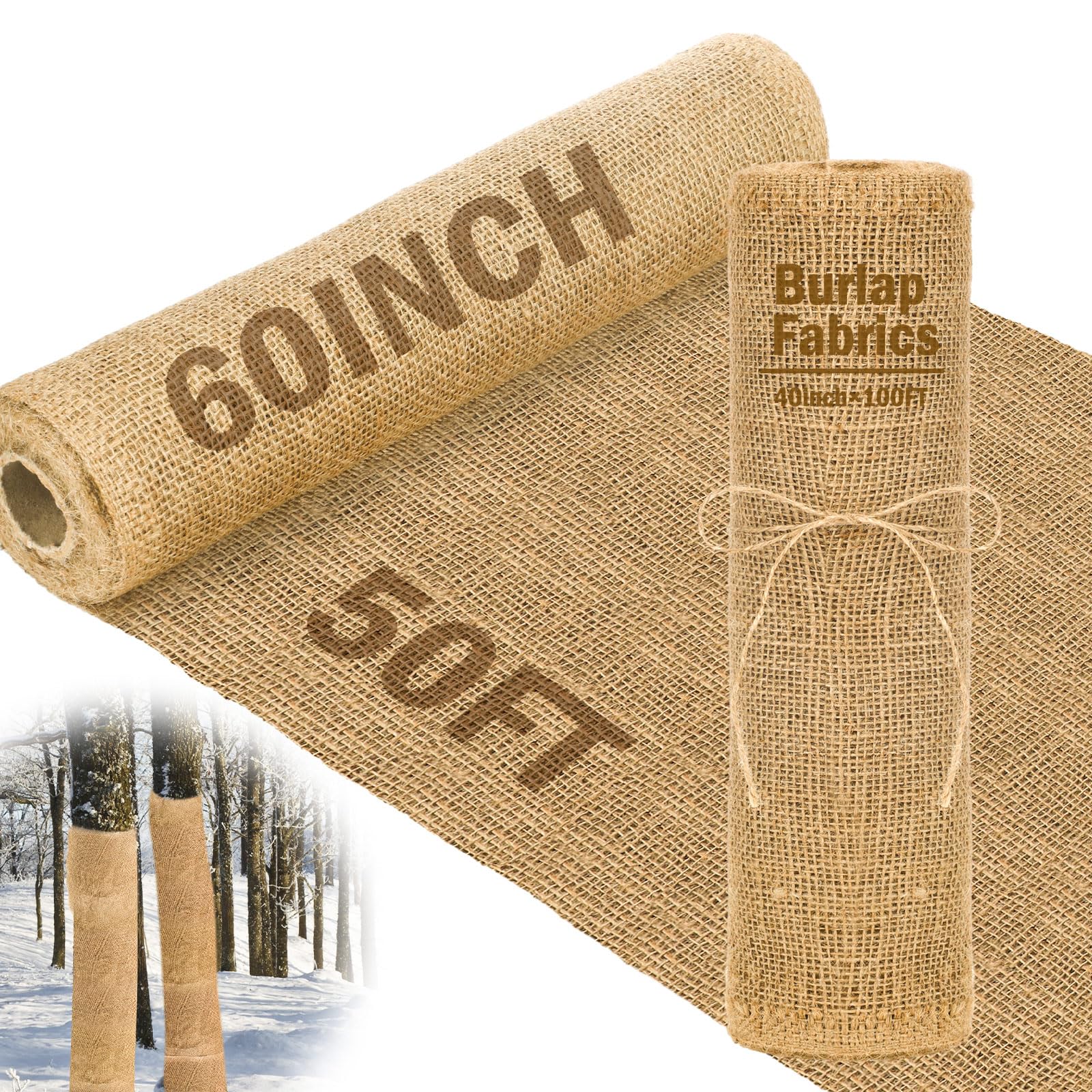 Buryeah 60 Inch x 50 ft Burlap Fabrics Roll