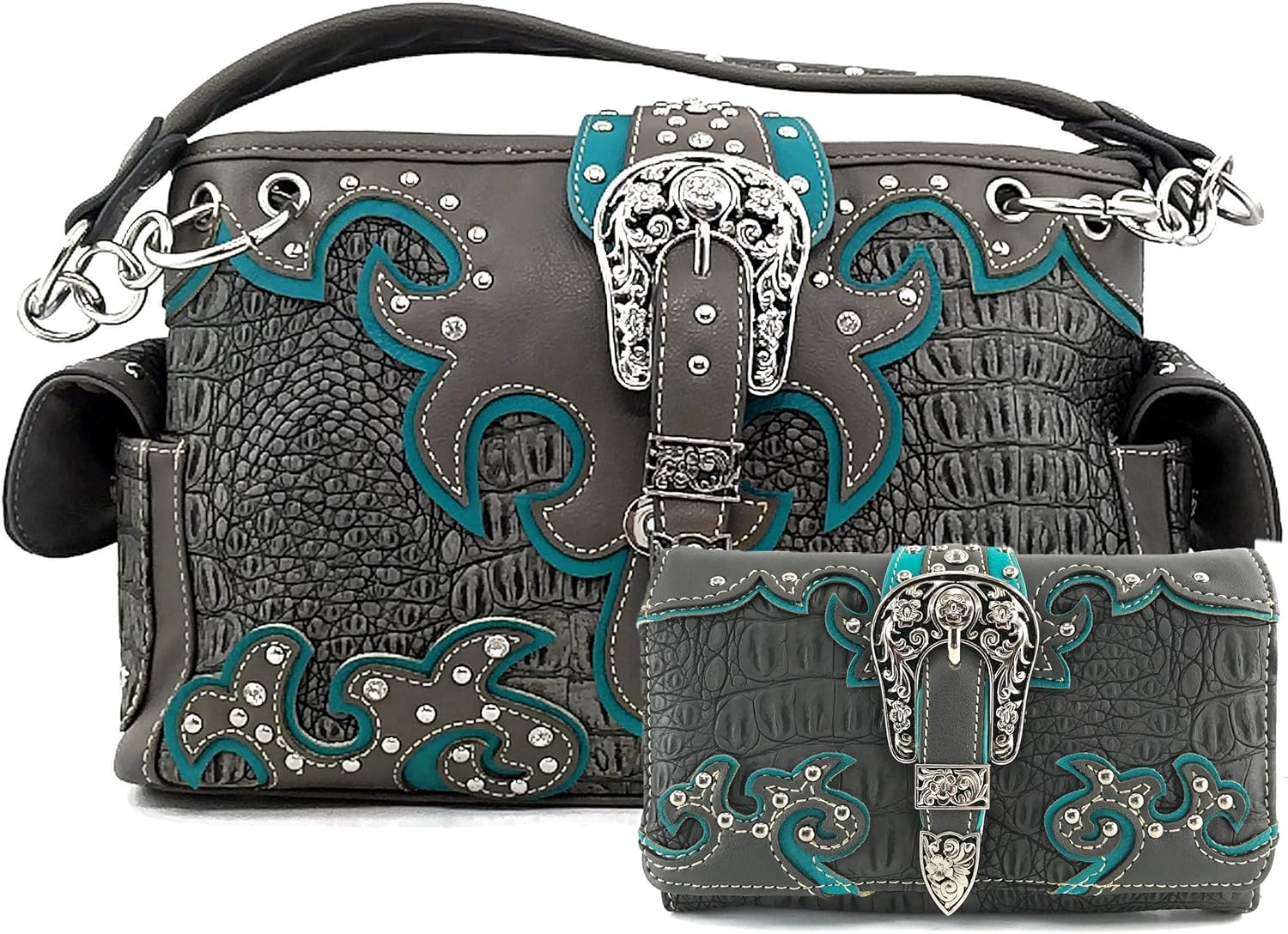 Justin West Concealed Carry Western Buckle Duo Color Shoulder Handbag Purse