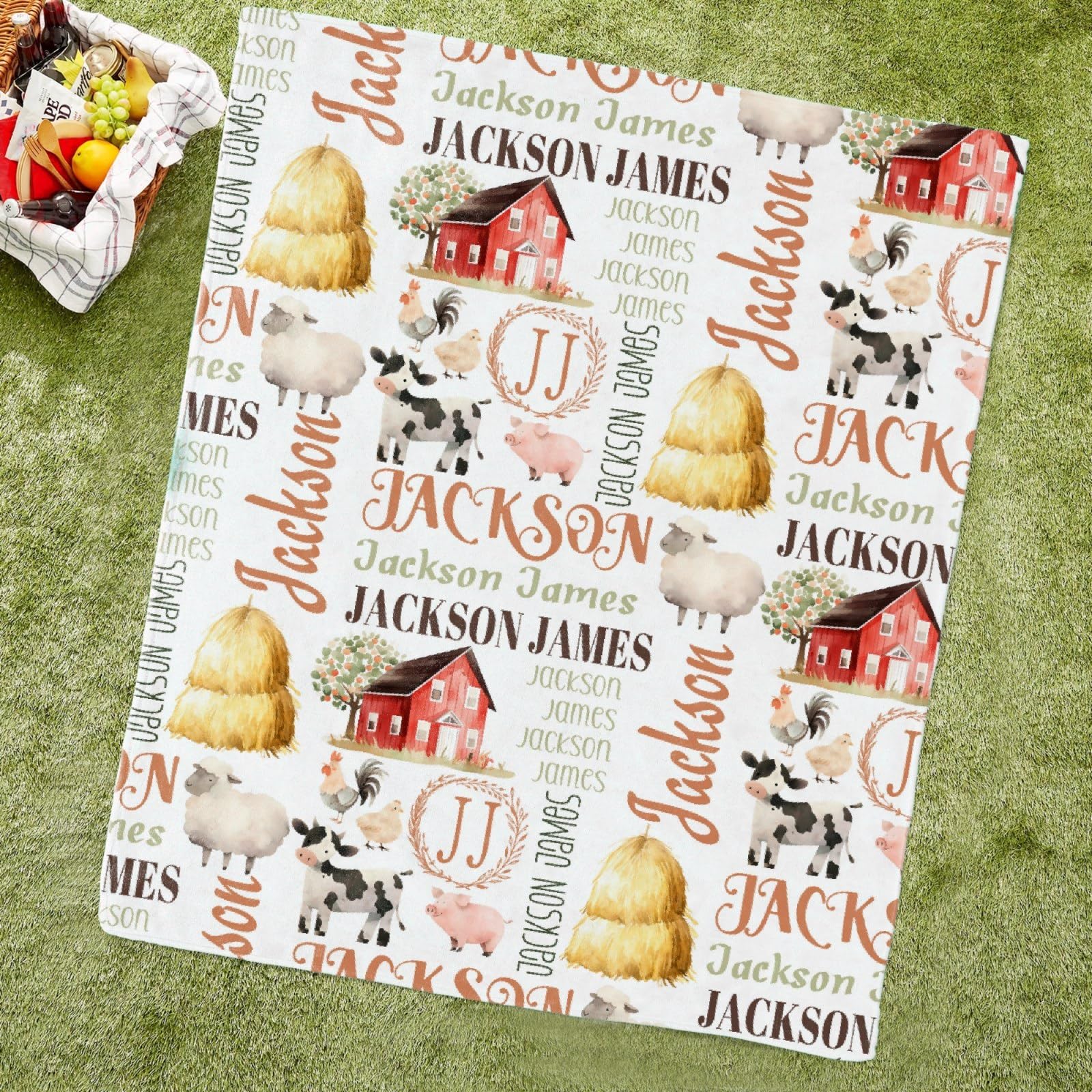 Atthadassi Farm Animals Custom Personalized Blanket,Farm Animals Name Baby Blanket,Personalized Gift, Custom Blanket,Soft Flannel Blanket,Birthday Gift Idea 50