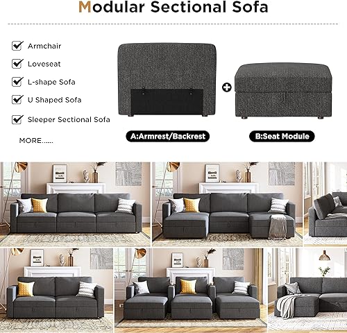 Miniatura 5 de HONBAY Módulo de respaldo de reposabrazos para sofá modular de gran tamaño, marco traseroreposabrazos izquierdo o derecho, gris oscuro