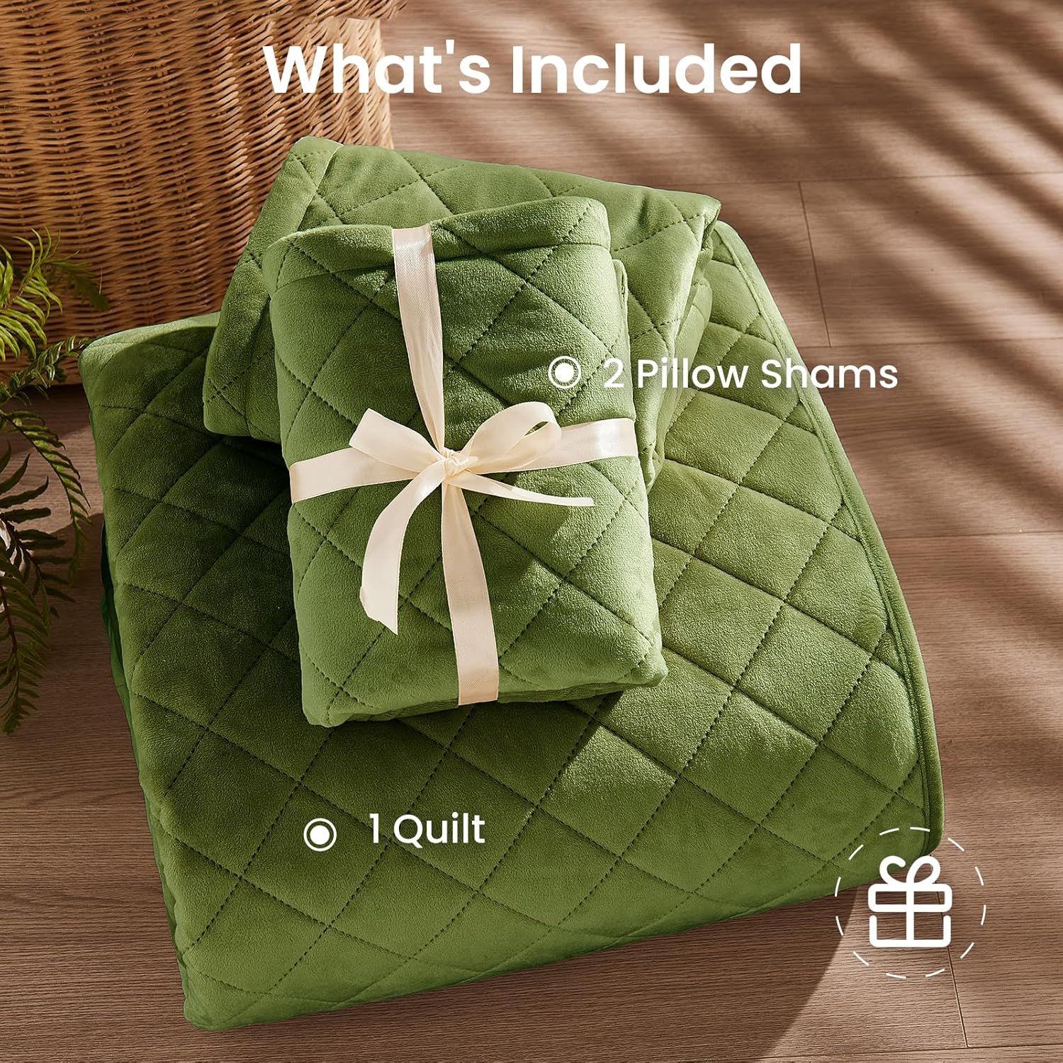 L'AGRATY Velvet Quilt Queen Size: 3-Piece Reversible Luxury Velvet Bedding Comforter Set - Lightweight Oversized Quilted Bedspread Coverlet with 2 Pillow Sham for All Season - Olive Green Quilt - Image 7